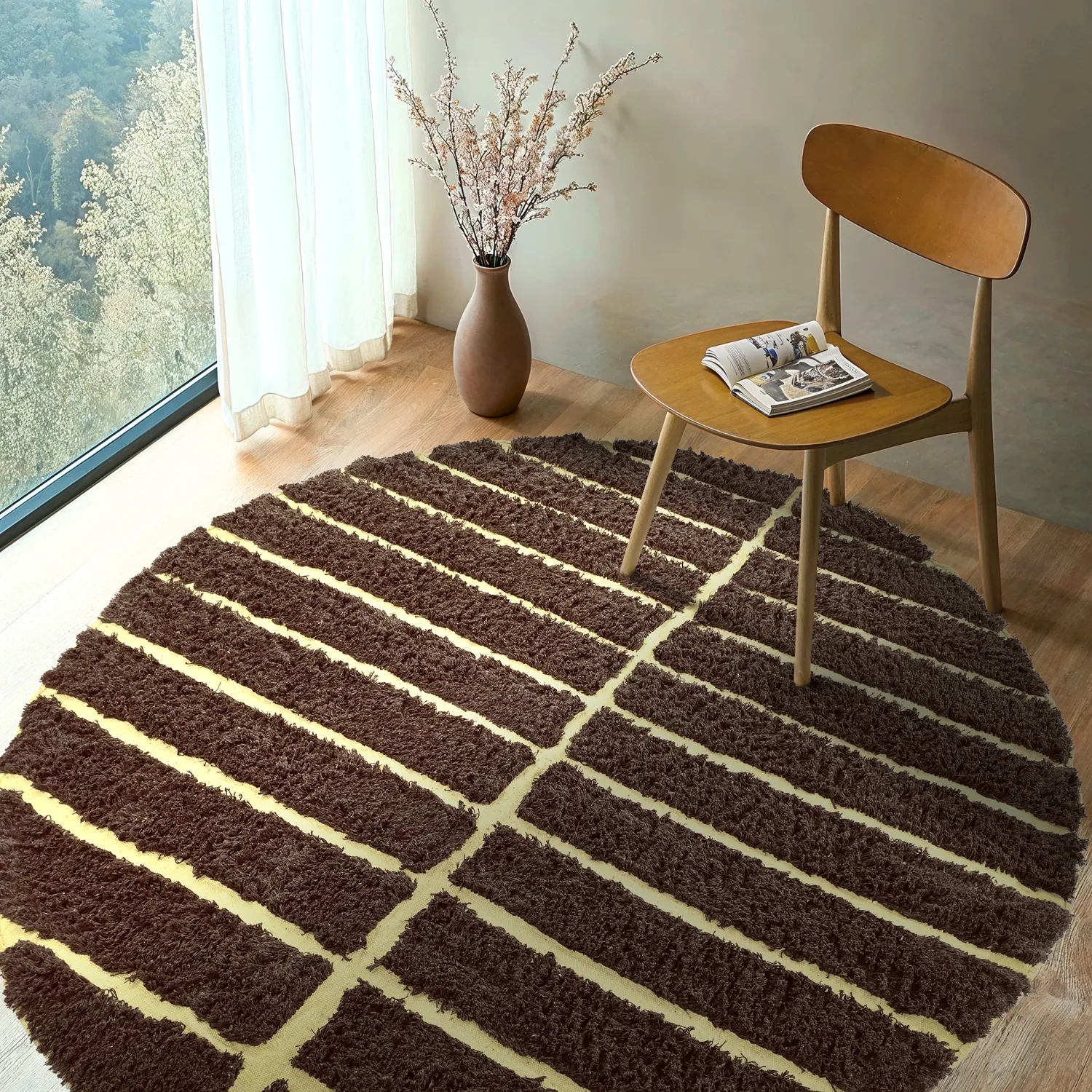 Tapete redondo - Ikara Natural Cotton Shaggy (marrom)