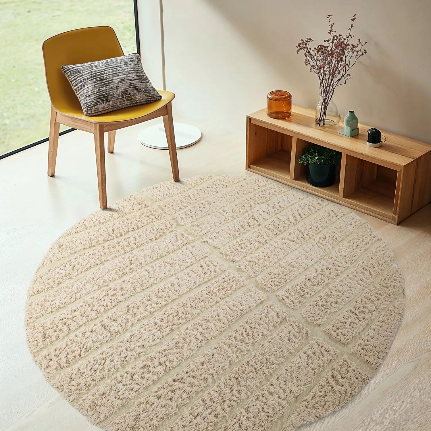 Tapete redondo - Ikara Natural Cotton Shaggy (creme)