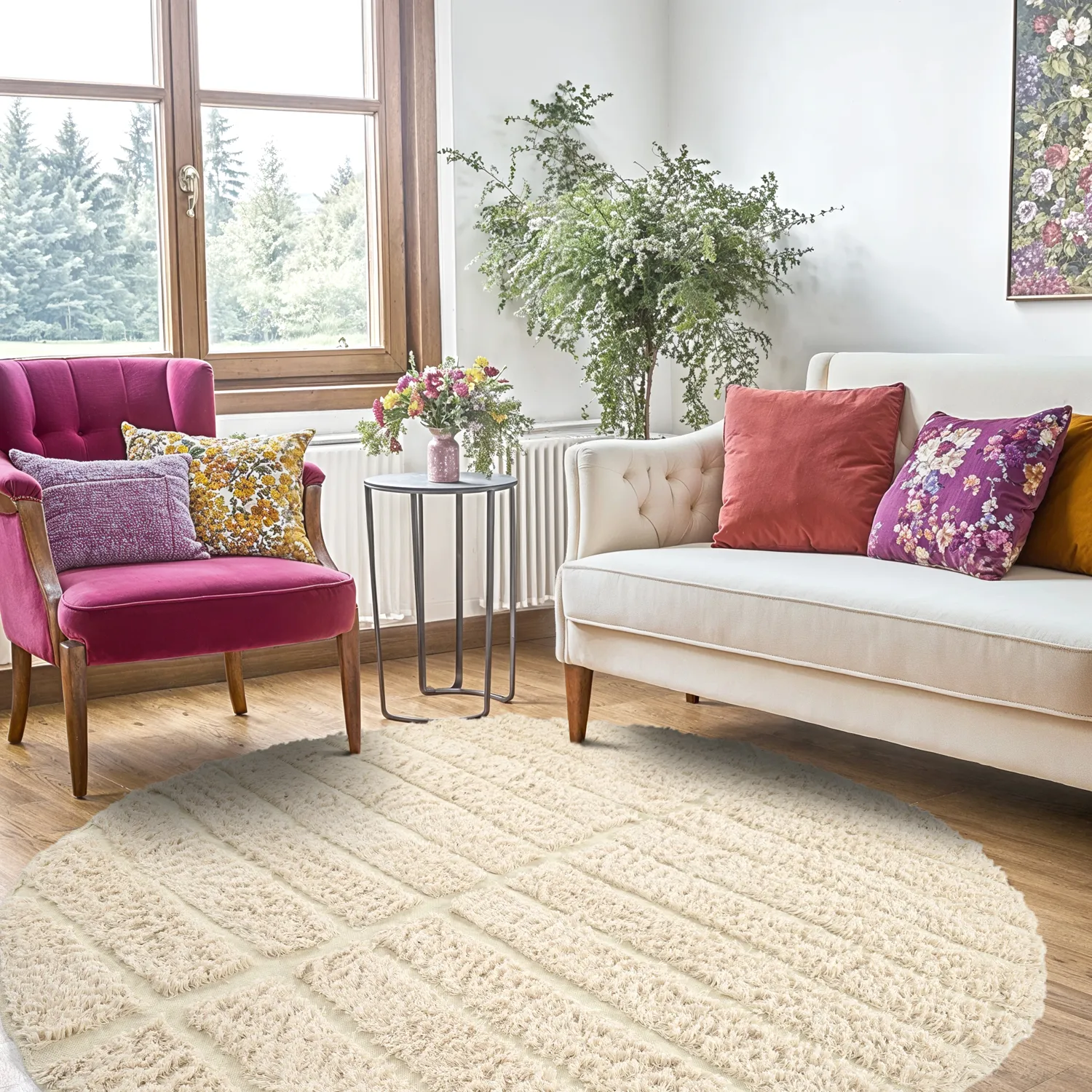 Tapete redondo - Ikara Natural Cotton Shaggy (creme)