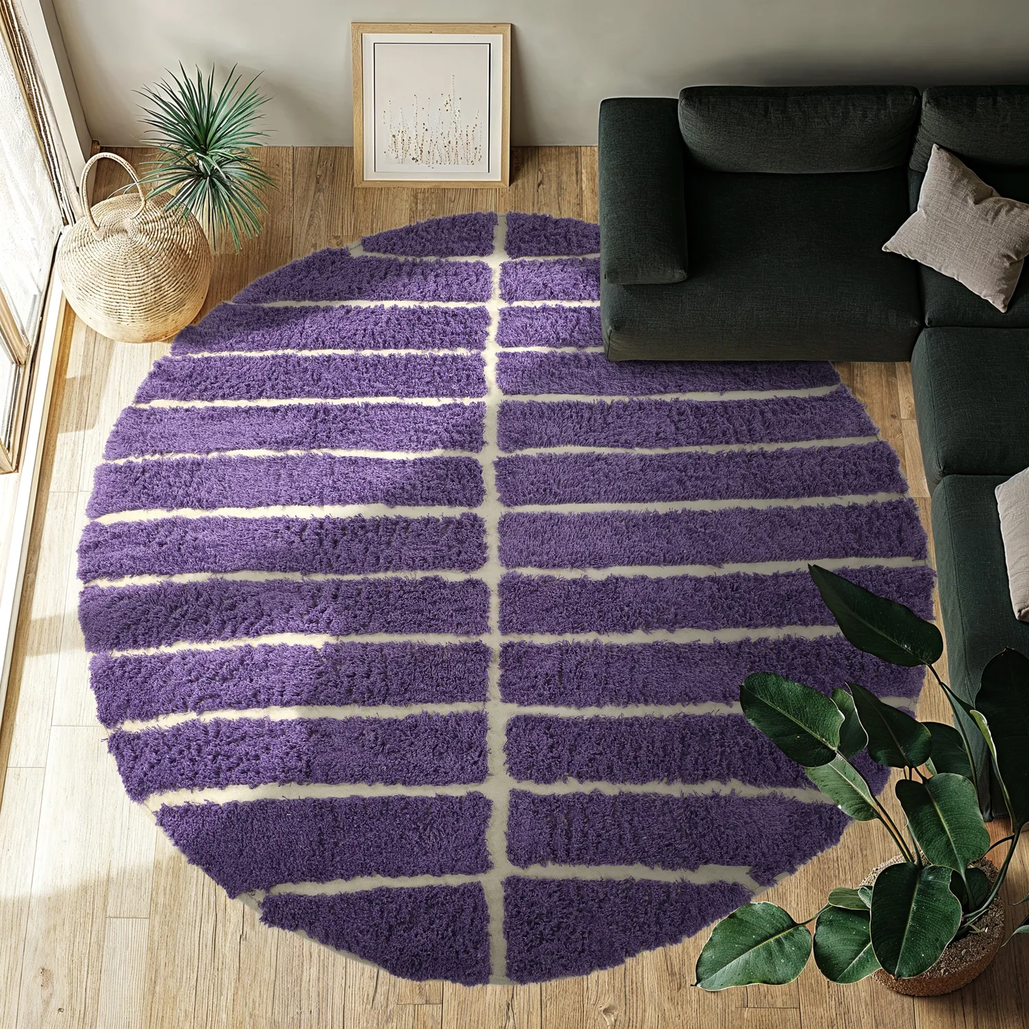 Tapete redondo - Ikara Natural Cotton Shaggy (roxo)