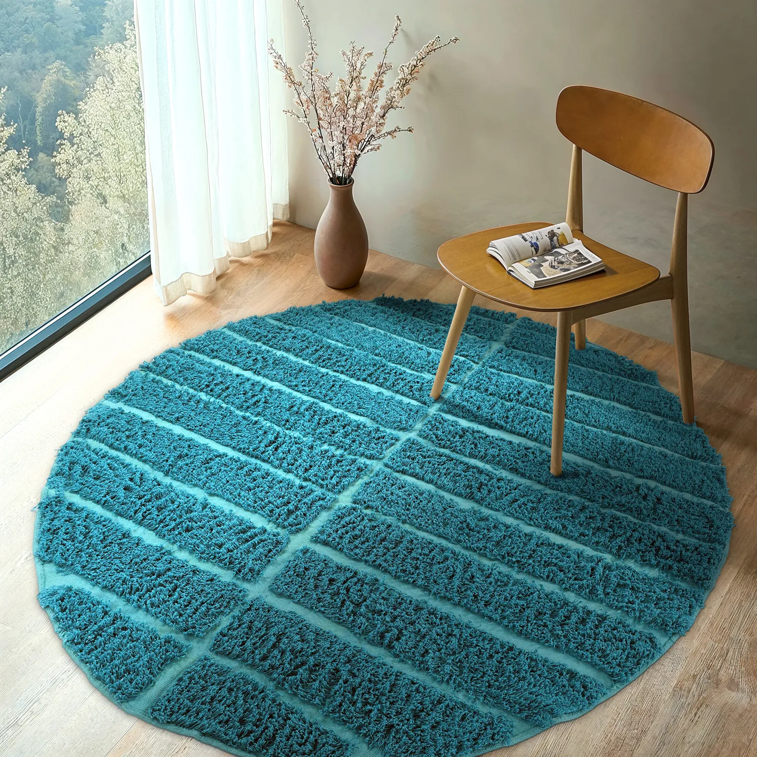 Tapete redondo - Ikara Natural Cotton Shaggy (turquesa)