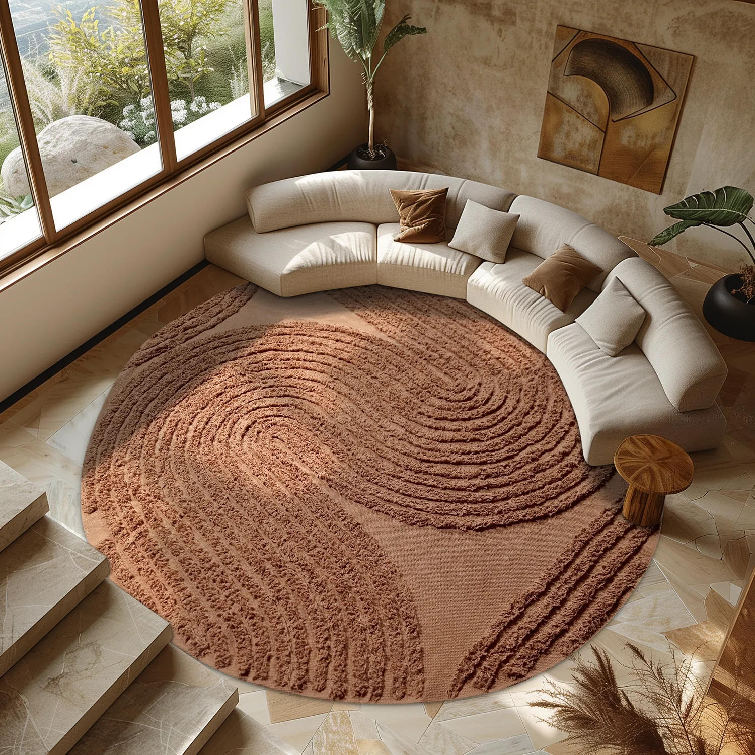 Tapete redondo - Jovie Natural Cotton Shaggy (terracota)