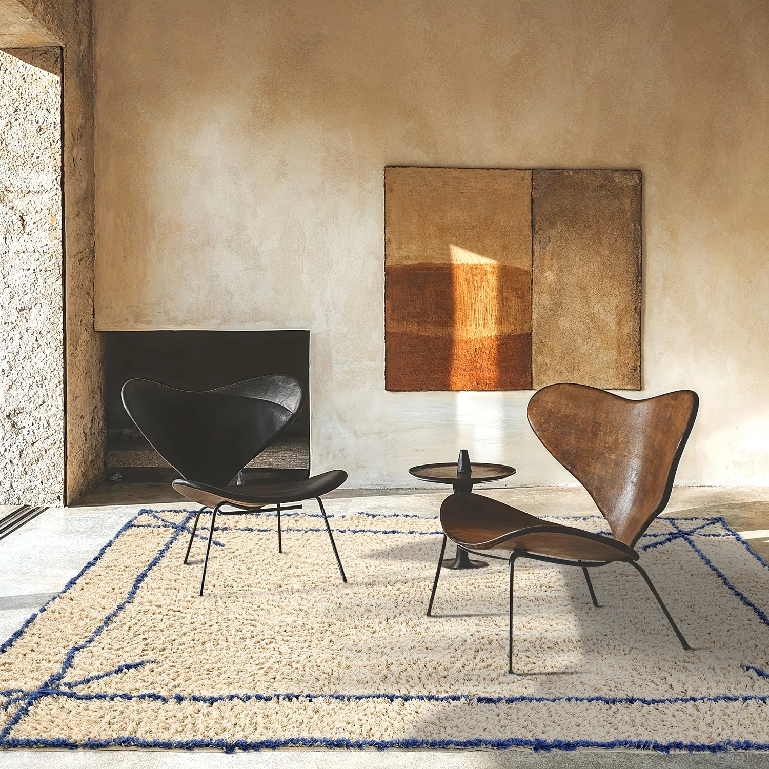 Tapetes felpudos - Kairi Natural Cotton Shaggy (bege/azul)