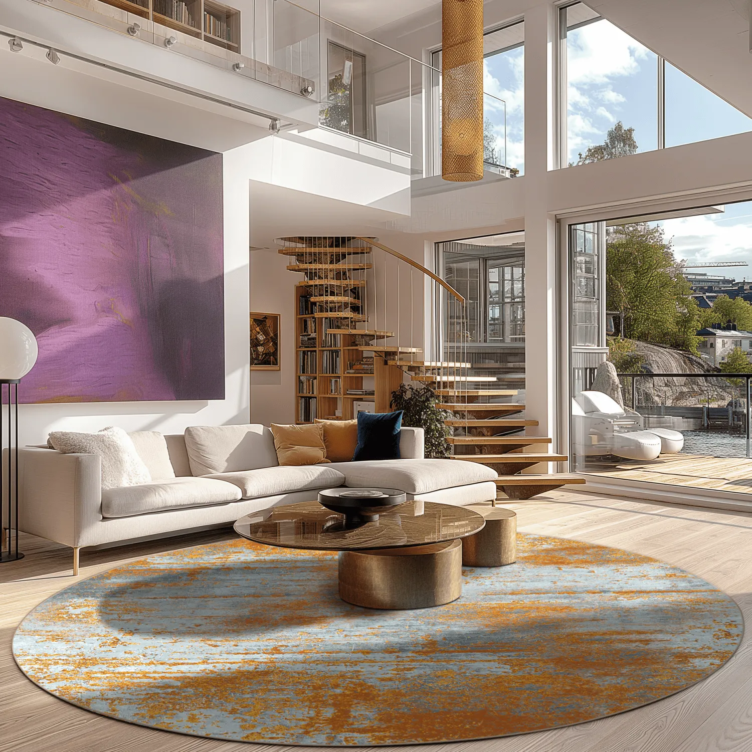 Tapete redondo - Kebira (marrom/azul)