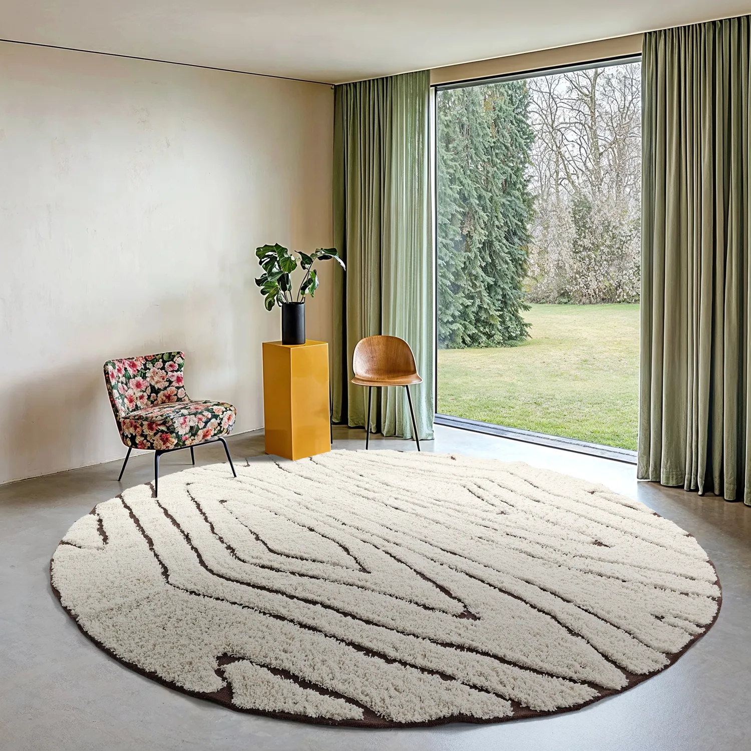 Tapete redondo - Kindon Natural Cotton Shaggy (umazano bela/rjava)