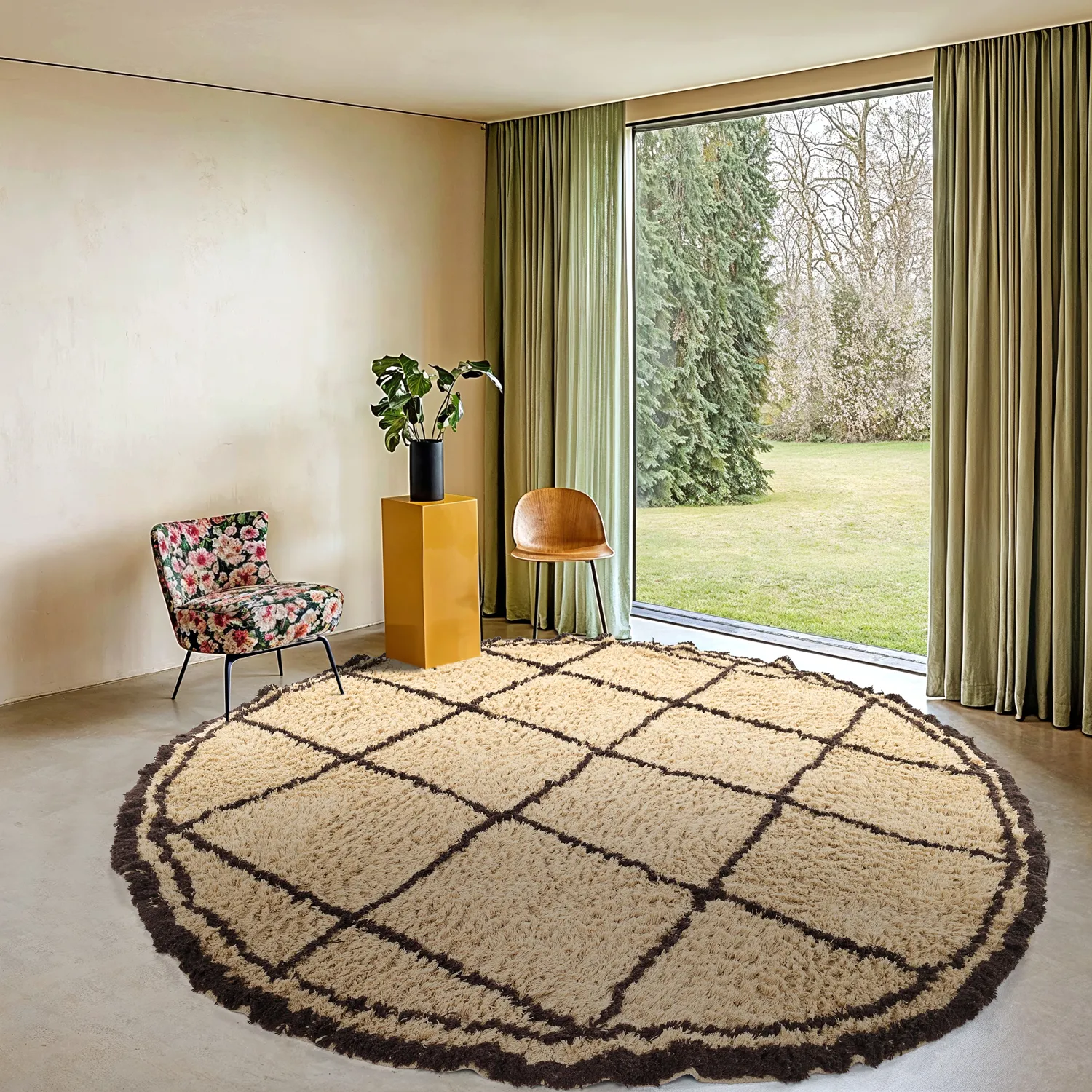 Tapete redondo - Lana Natural Cotton Shaggy (bege/marrom)