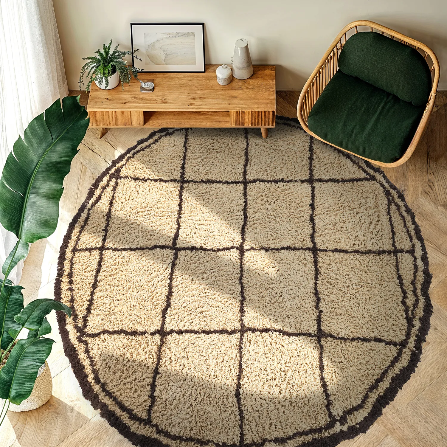 Tapete redondo - Lana Natural Cotton Shaggy (bege/marrom)