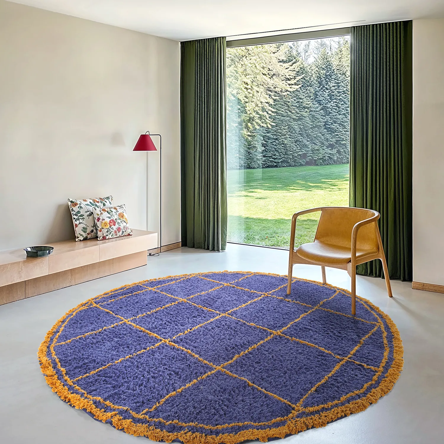 Tapete redondo - Lana Natural Cotton Shaggy (azul/amarelo)