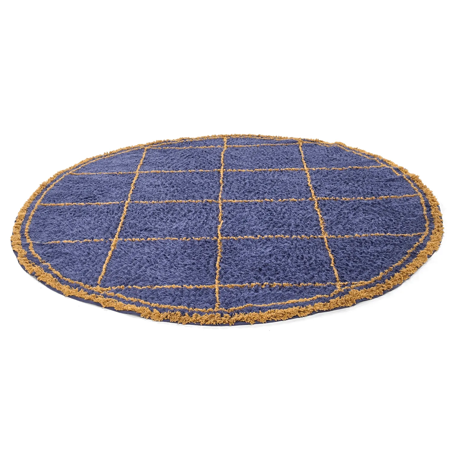 Tapete redondo - Lana Natural Cotton Shaggy (azul/amarelo)