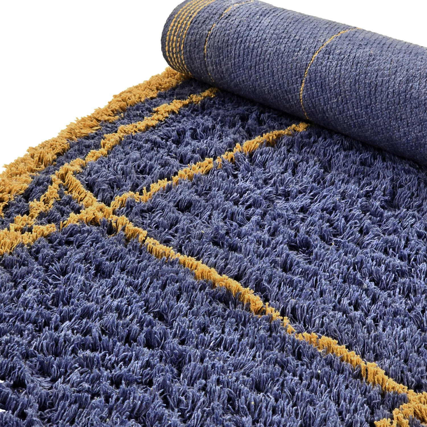 Tapete redondo - Lana Natural Cotton Shaggy (azul/amarelo)