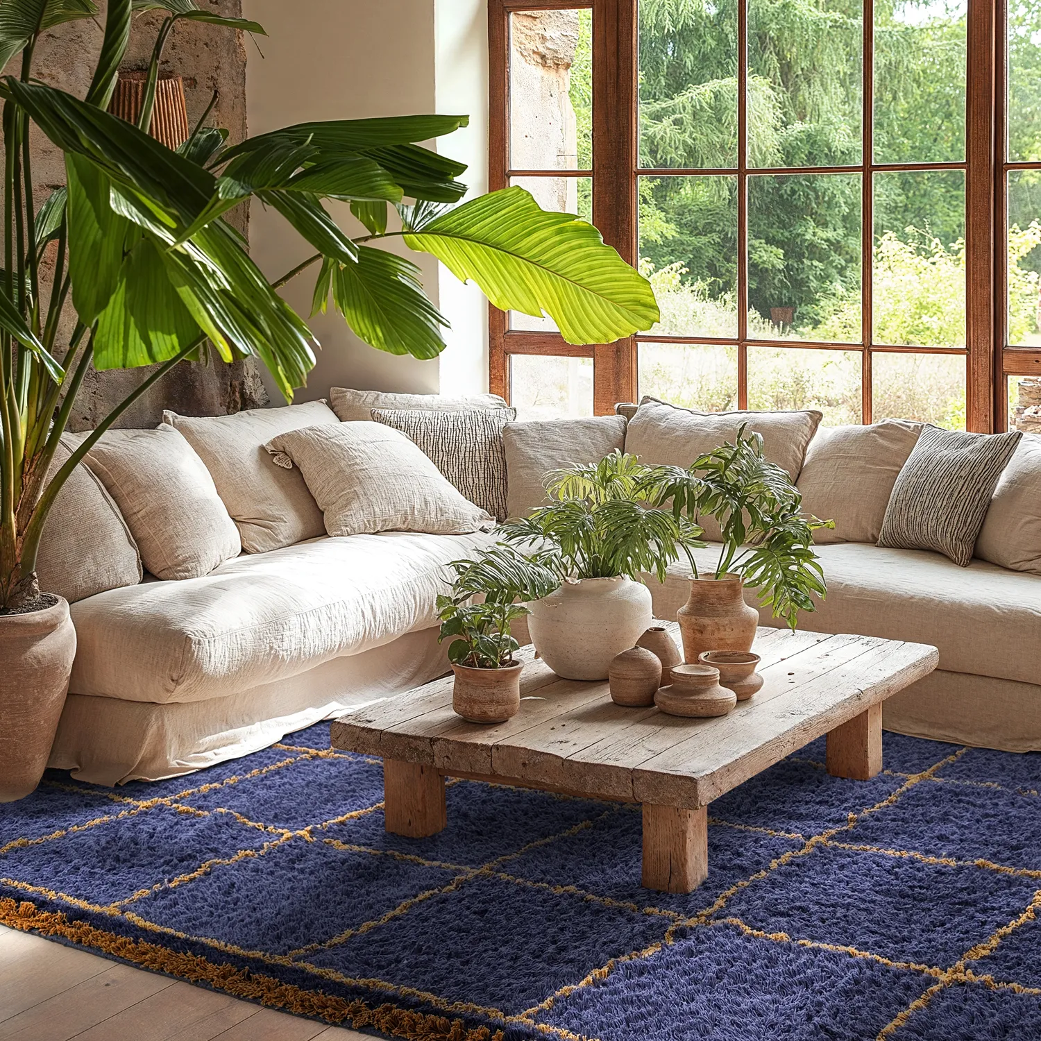 Tapetes felpudos - Lana Natural Cotton Shaggy (azul/amarelo)