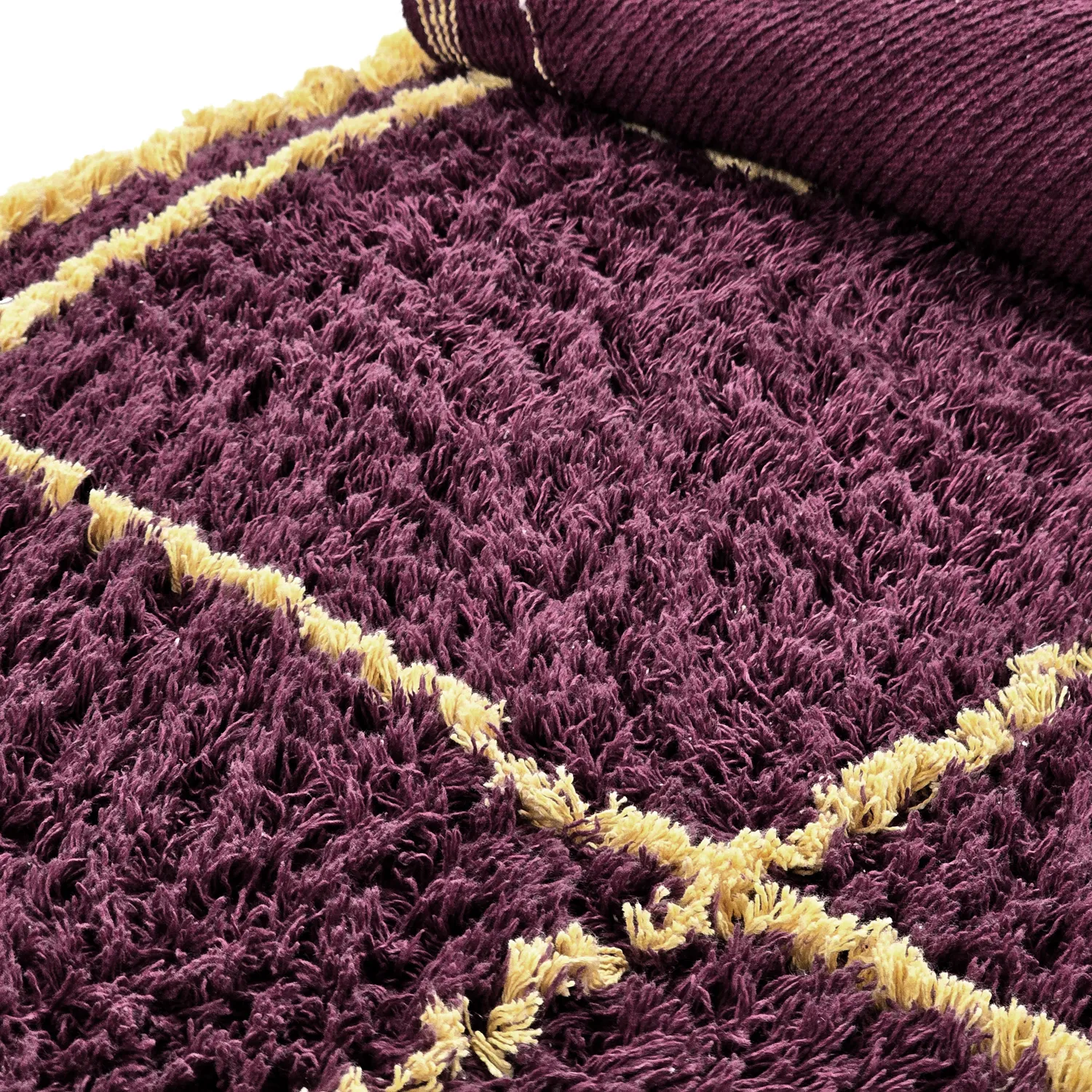 Tapete redondo - Lana Natural Cotton Shaggy (borgonha/amarelo)