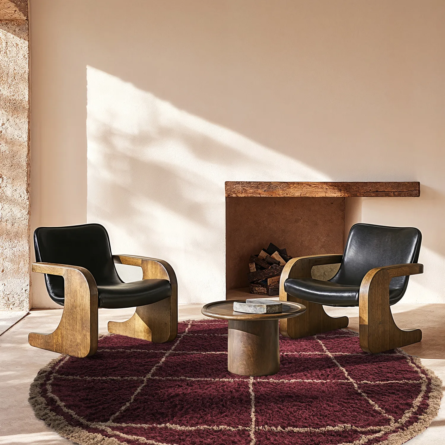 Tapete redondo - Lana Natural Cotton Shaggy (taupe/vermelho)