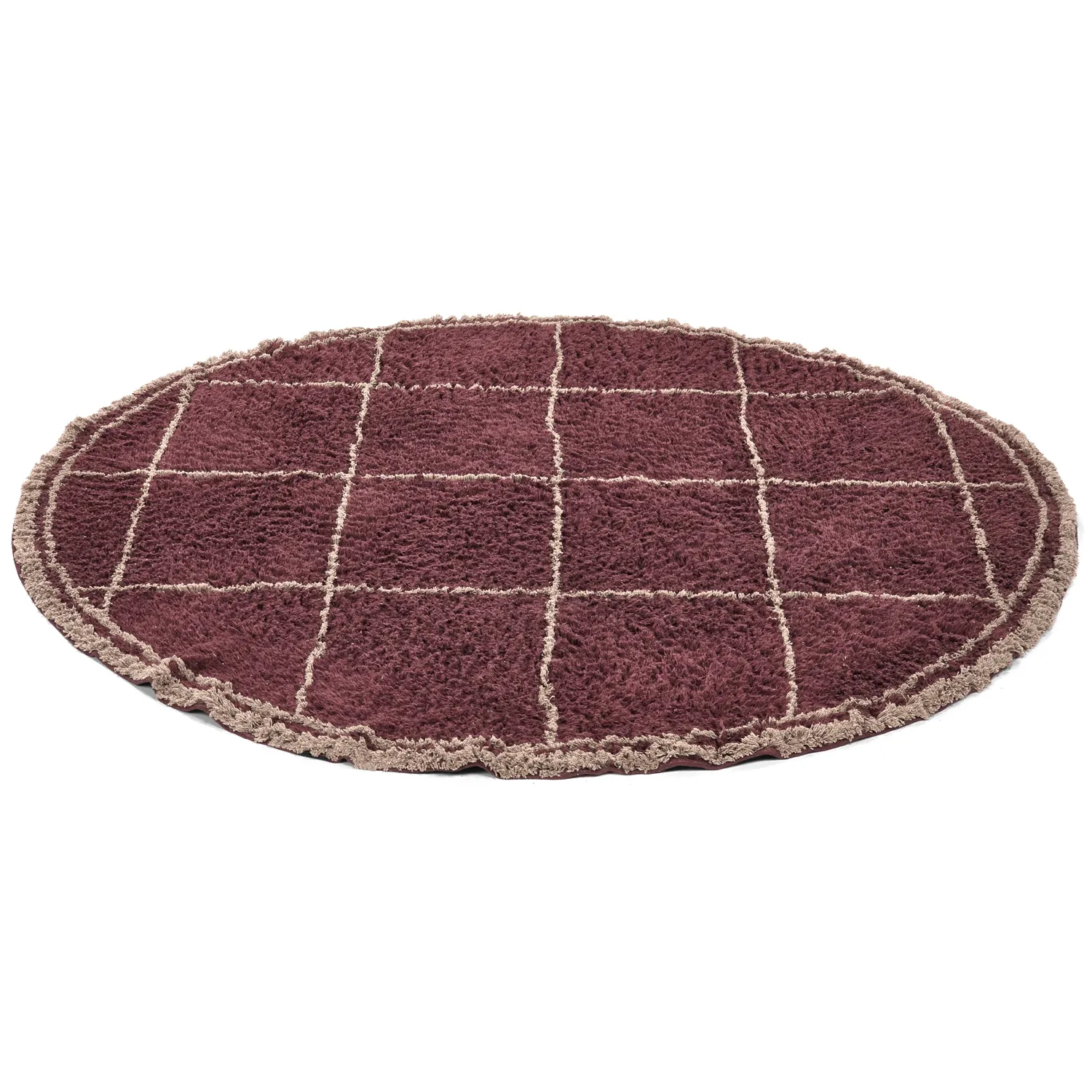 Tapete redondo - Lana Natural Cotton Shaggy (taupe/vermelho)