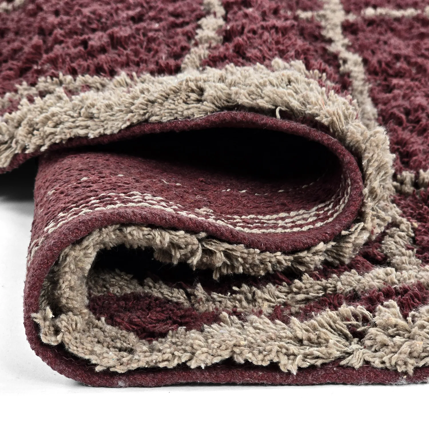 Tapete redondo - Lana Natural Cotton Shaggy (taupe/vermelho)