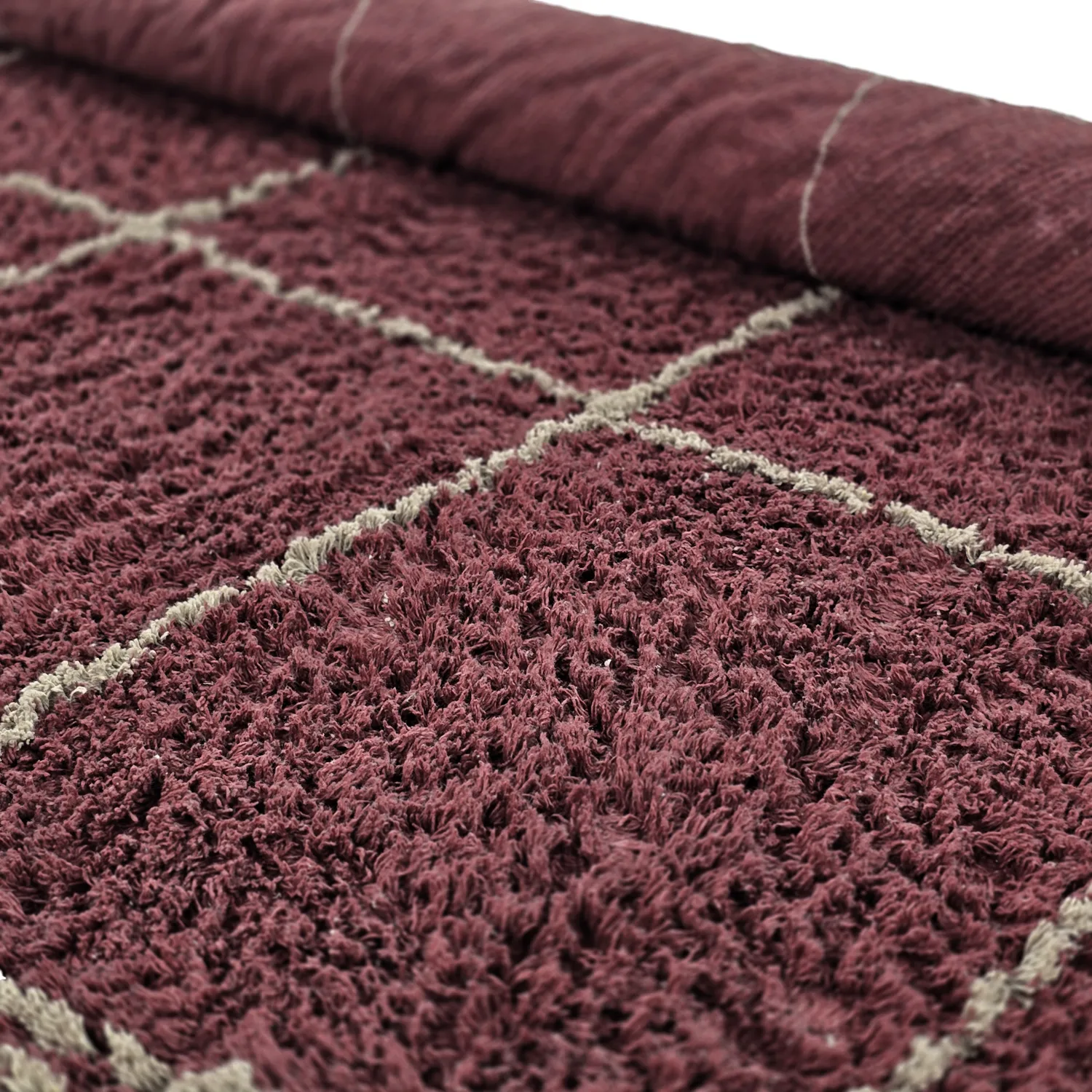 Tapete redondo - Lana Natural Cotton Shaggy (taupe/vermelho)