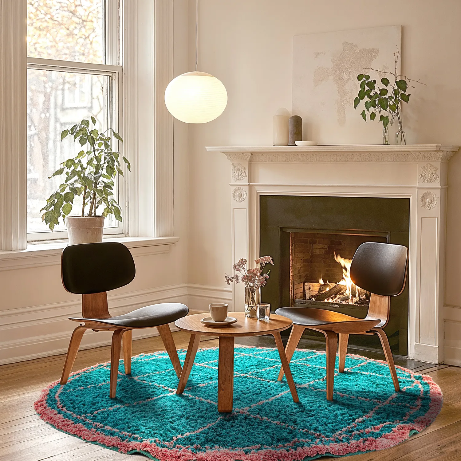 Tapete redondo - Lana Natural Cotton Shaggy (turquesa/rosa)