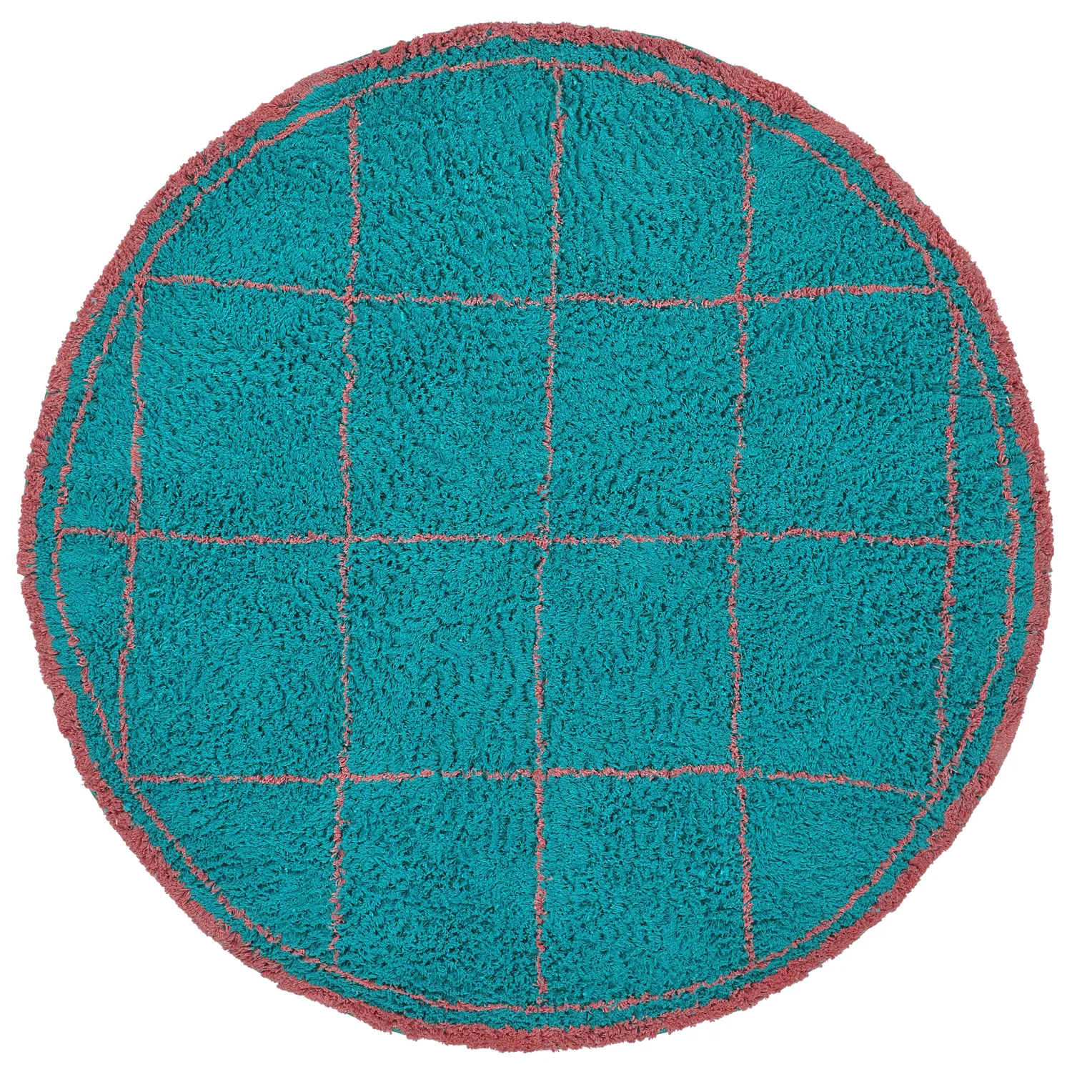Tapete redondo - Lana Natural Cotton Shaggy (turquesa/rosa)