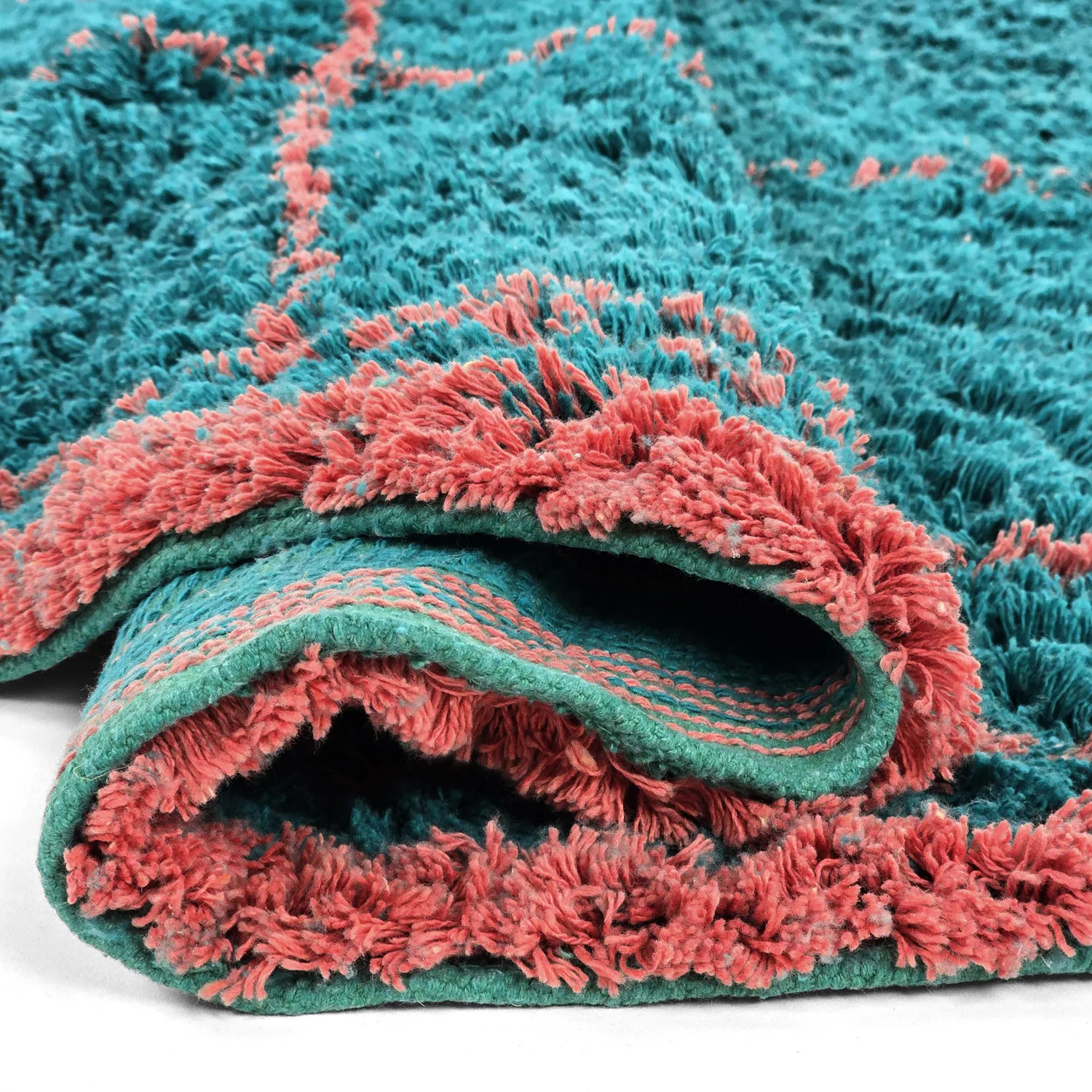 Tapete redondo - Lana Natural Cotton Shaggy (turquesa/rosa)