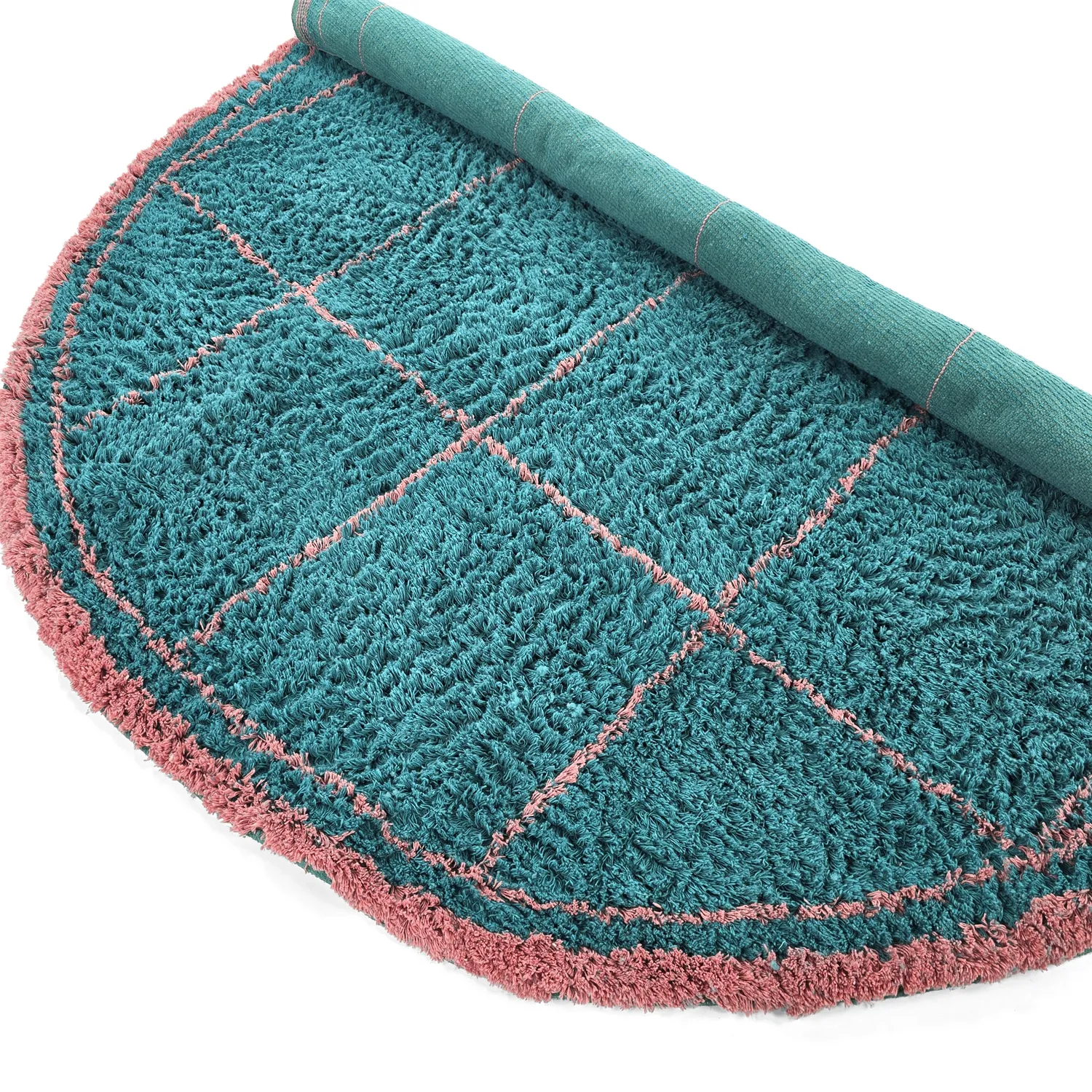 Tapete redondo - Lana Natural Cotton Shaggy (turquesa/rosa)