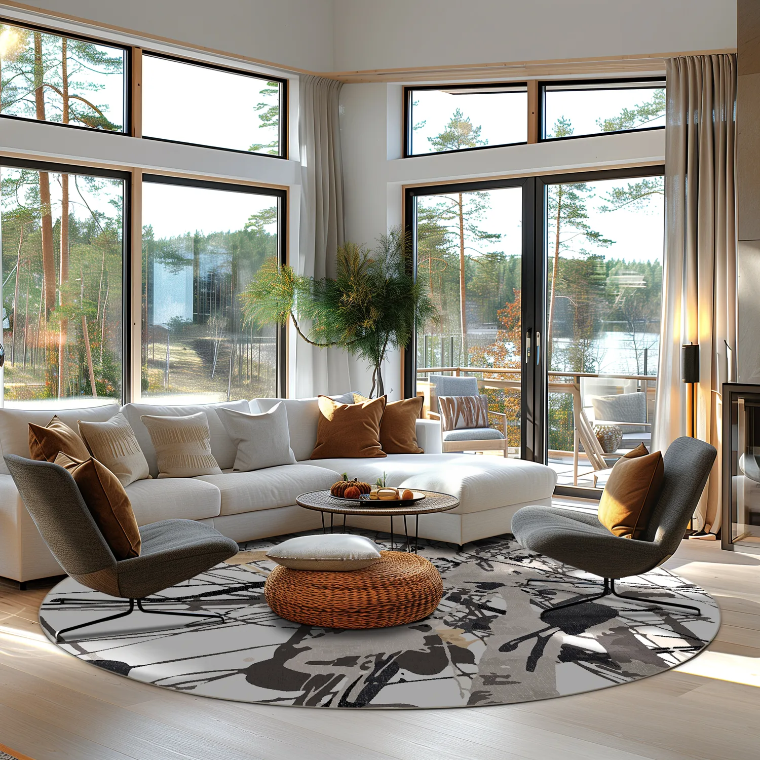 Tapete redondo - Lawrance (cinza/branco)