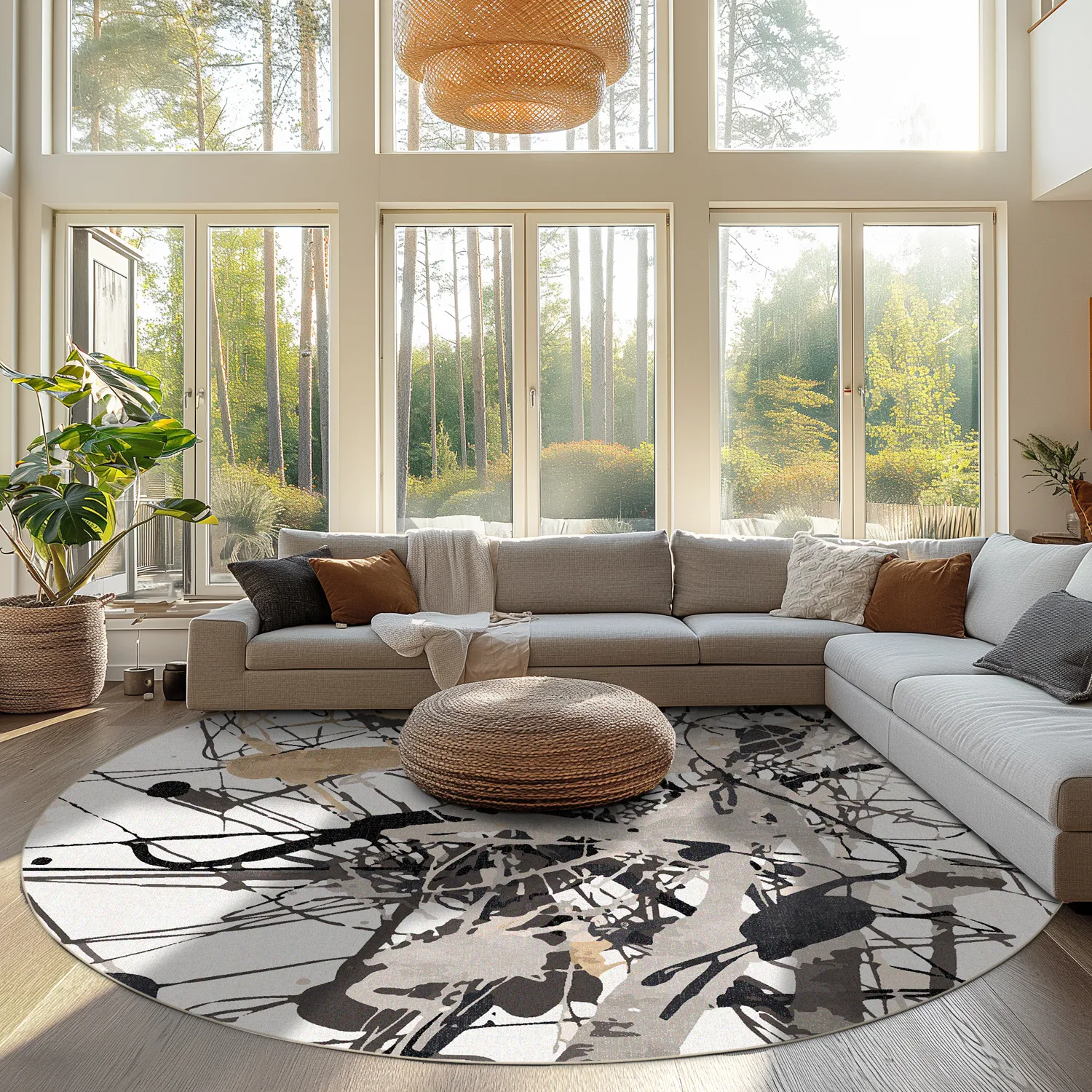 Tapete redondo - Lawrance (cinza/branco)