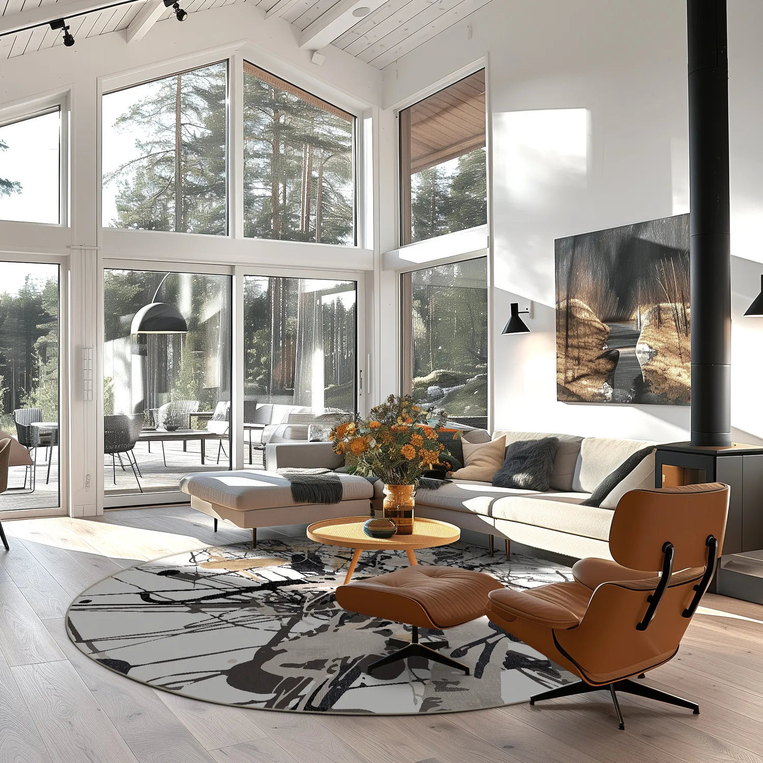 Tapete redondo - Lawrance (cinza/branco)