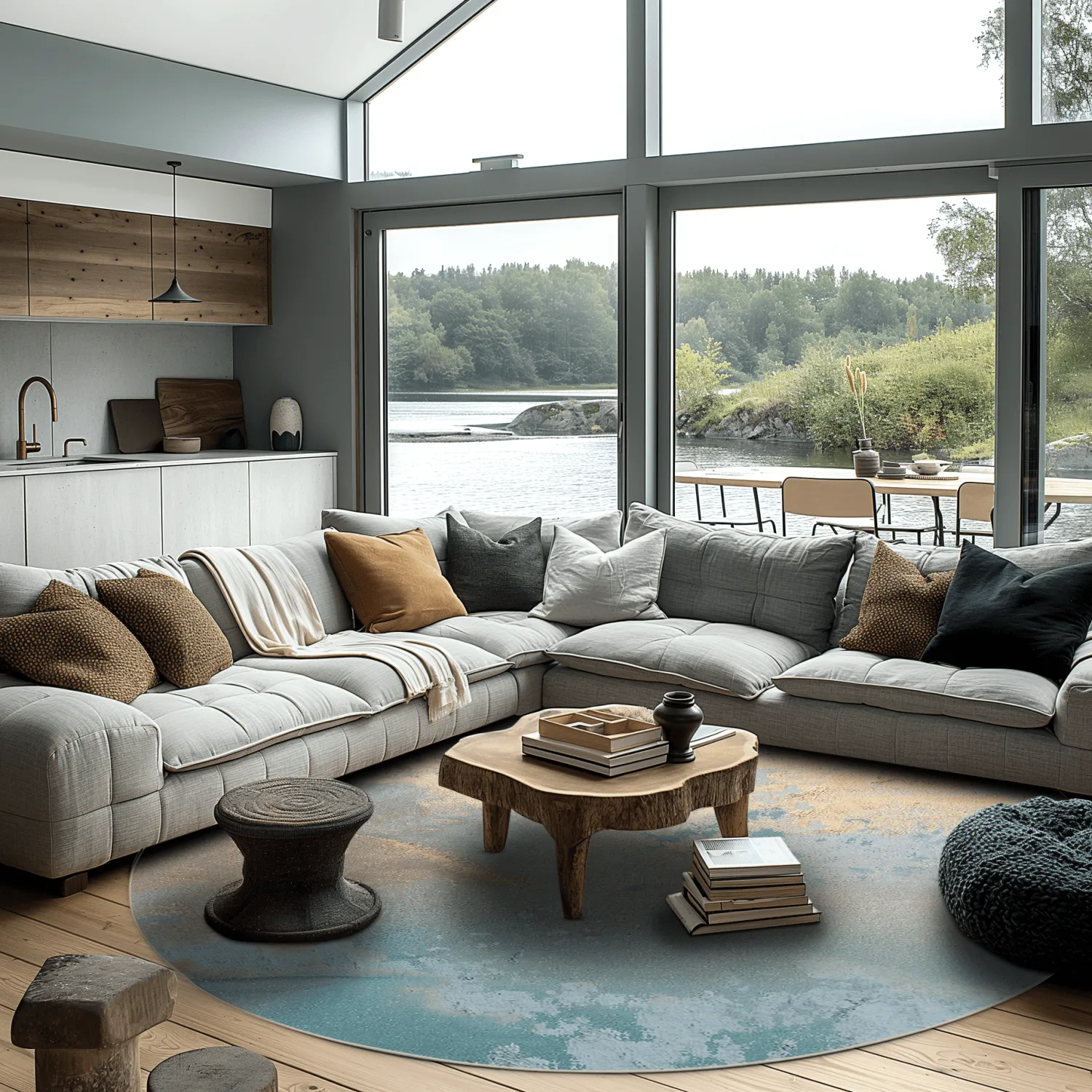 Tapete redondo - Lesley (azul/cinza/turquesa)