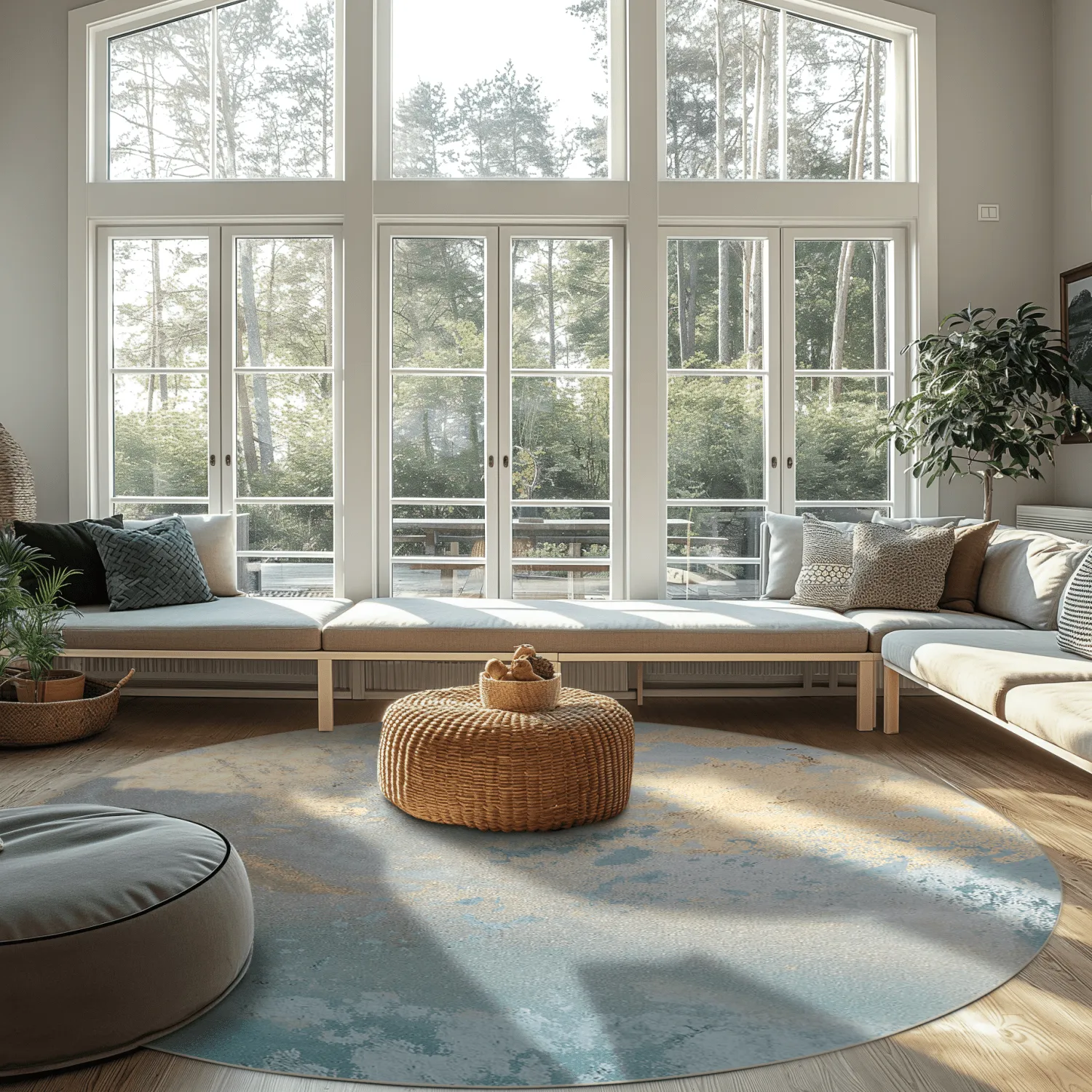 Tapete redondo - Lesley (azul/cinza/turquesa)