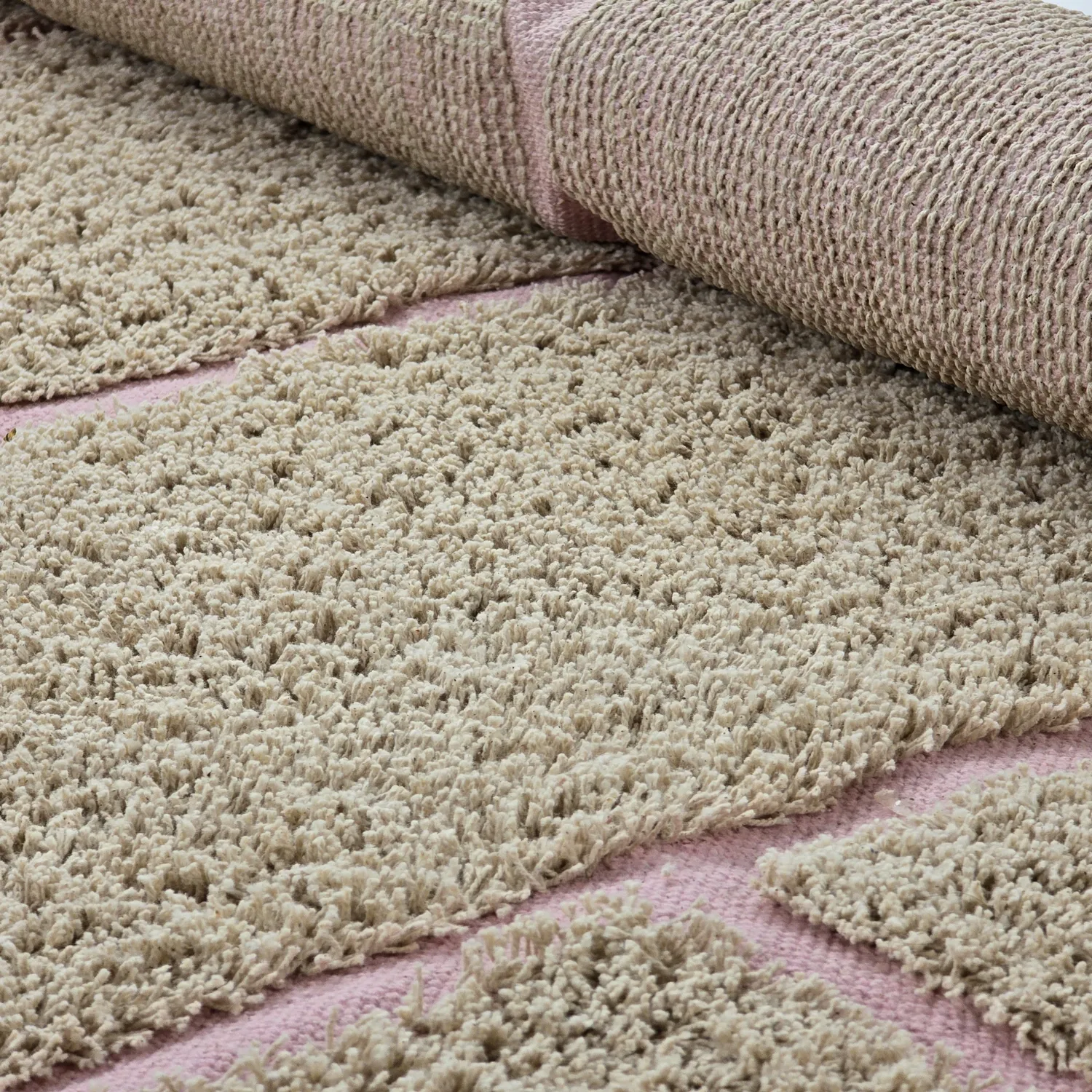 Tapete redondo - Lindley Natural Cotton Shaggy (bež/roza)