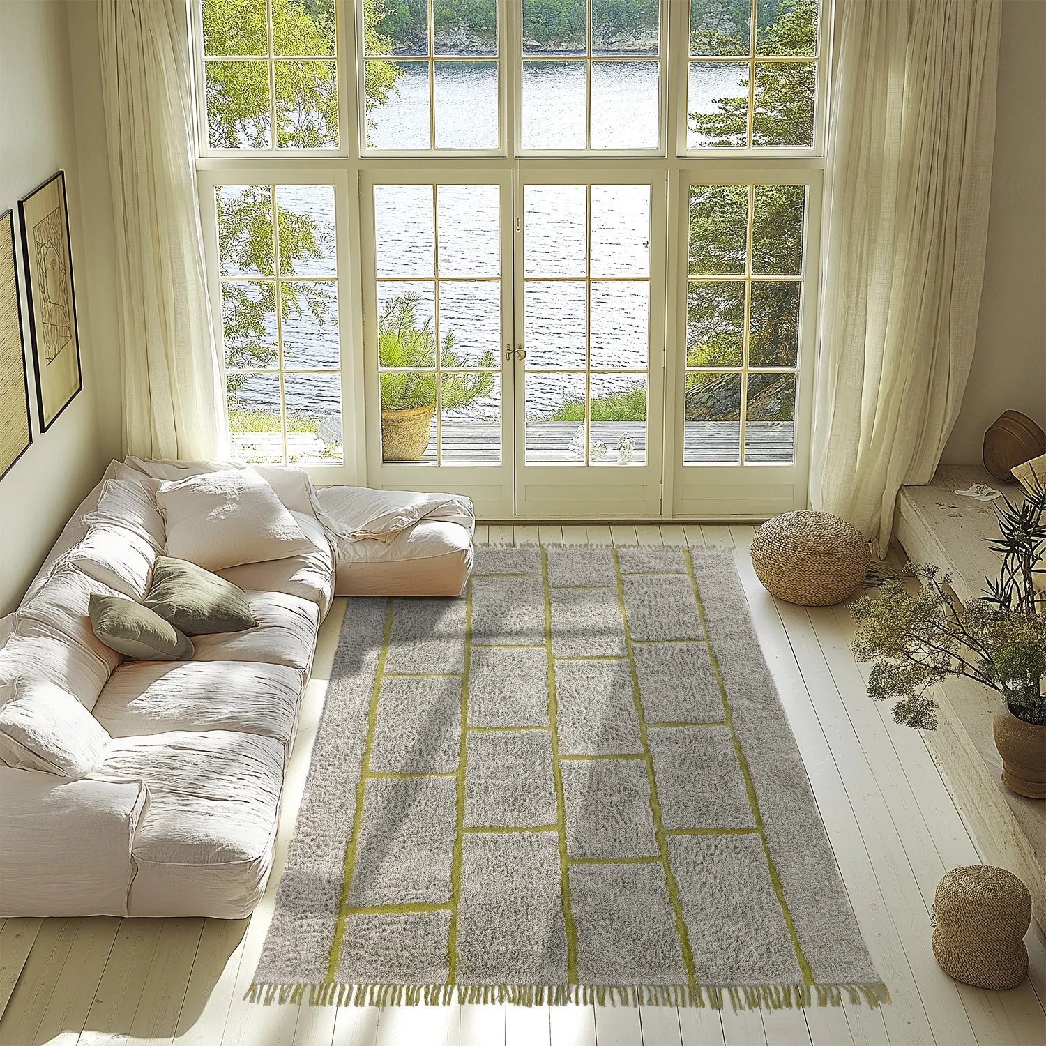 Tapetes felpudos - Lindley Natural Cotton Shaggy (siva/zelena)