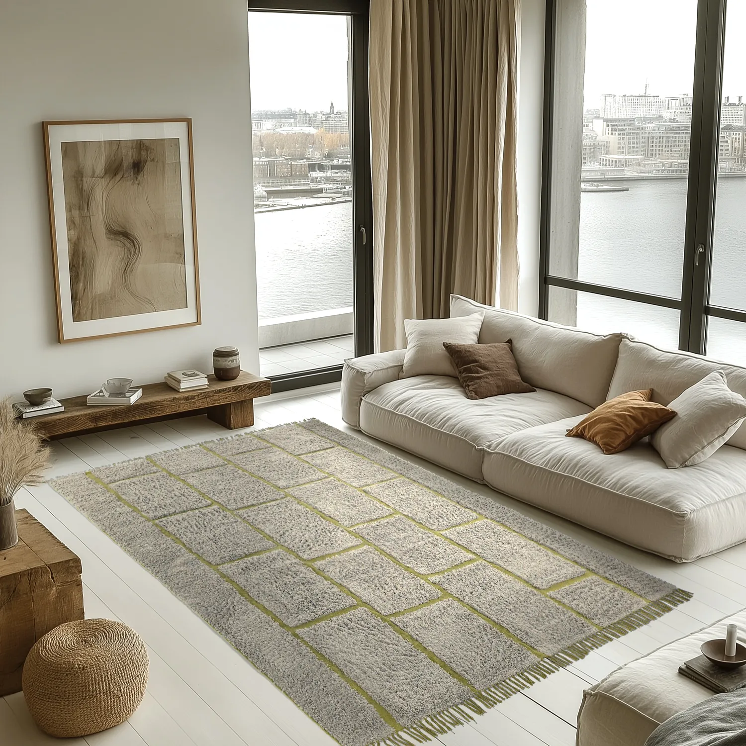 Tapetes felpudos - Lindley Natural Cotton Shaggy (siva/zelena)