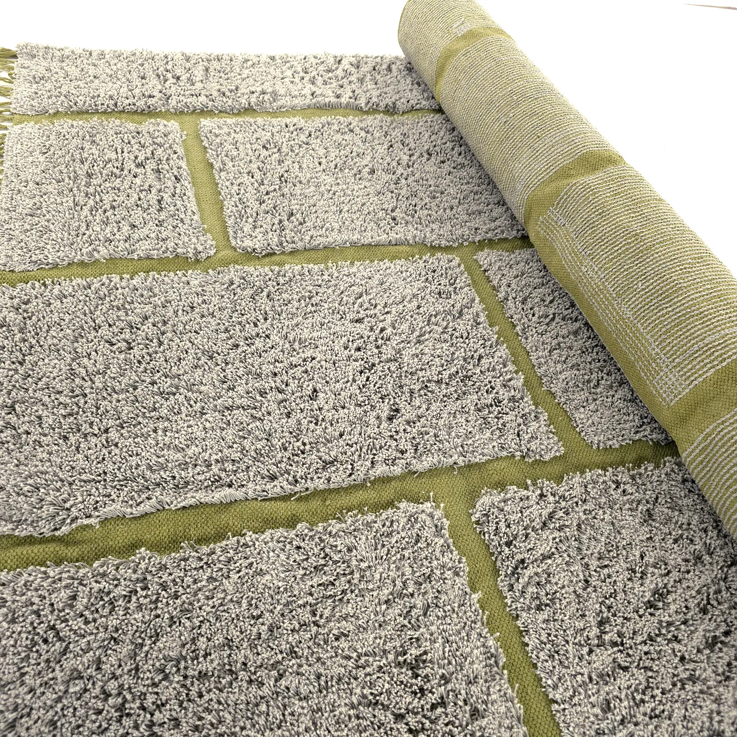 Tapetes felpudos - Lindley Natural Cotton Shaggy (siva/zelena)