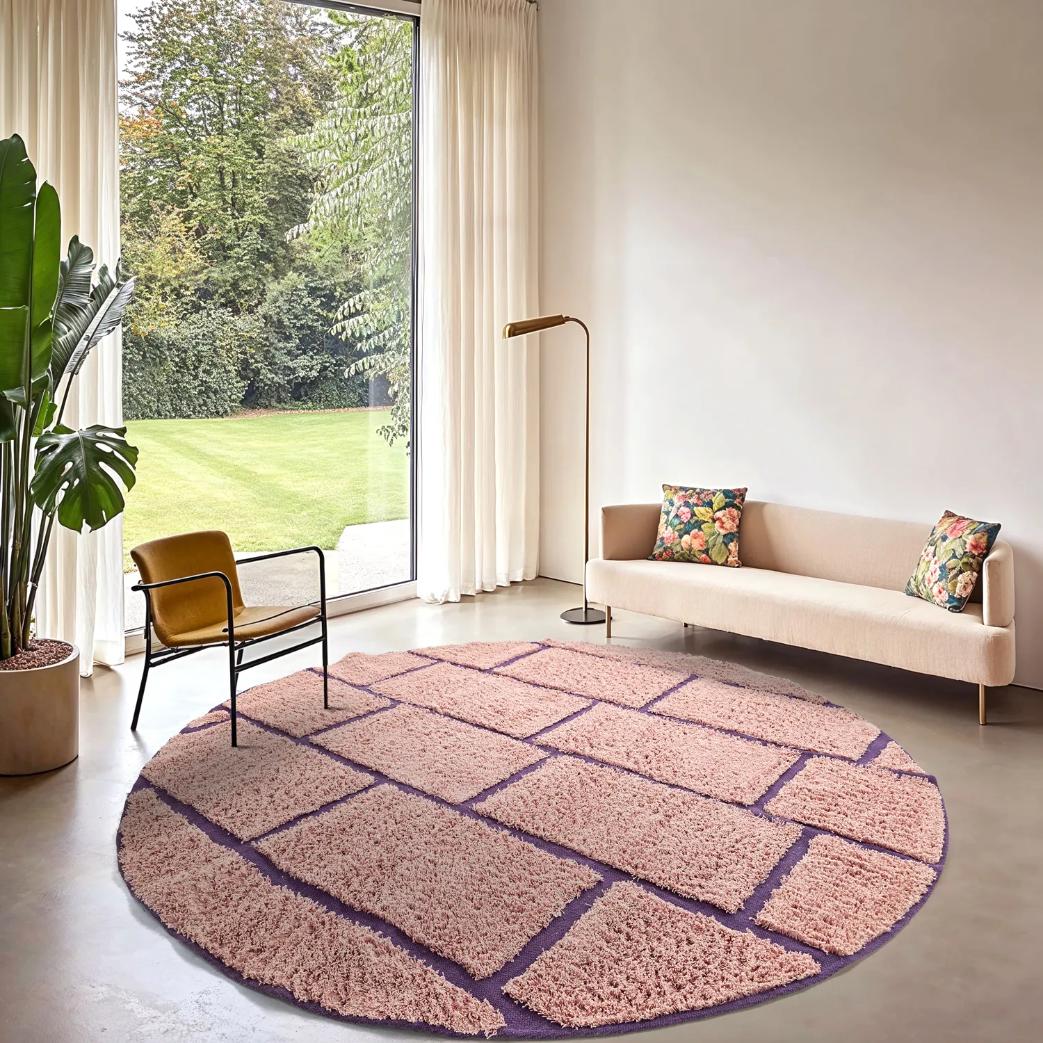 Tapete redondo - Lindley Natural Cotton Shaggy (roza/vijolična)