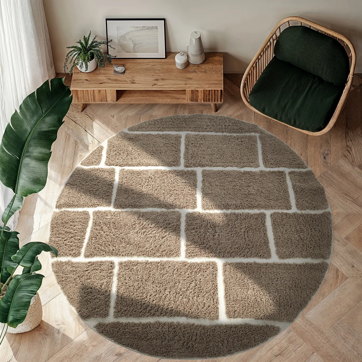 Tapete redondo - Lindley Natural Cotton Shaggy (taupe/siva)