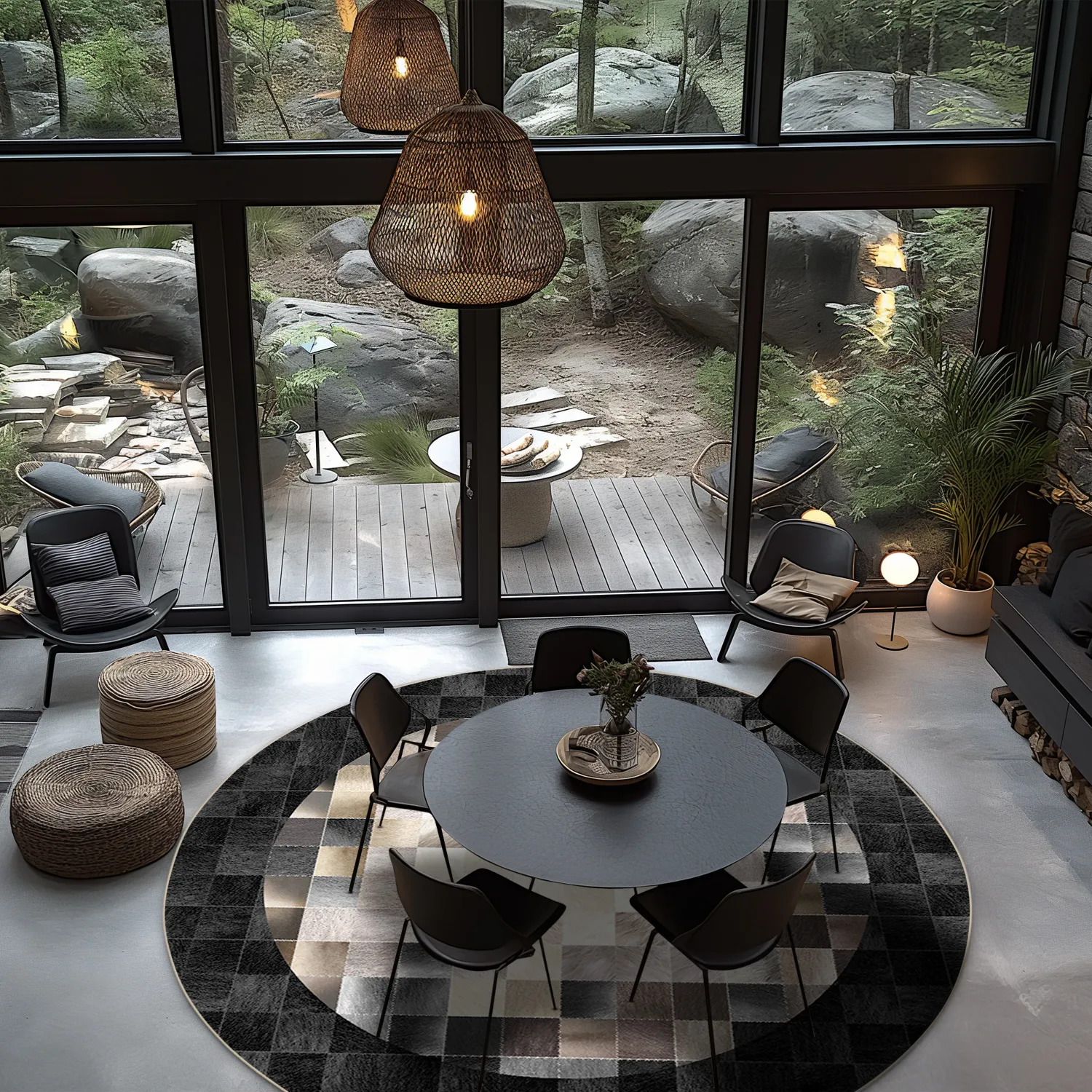 Tapete redondo - Livada (preto/multicolorido)