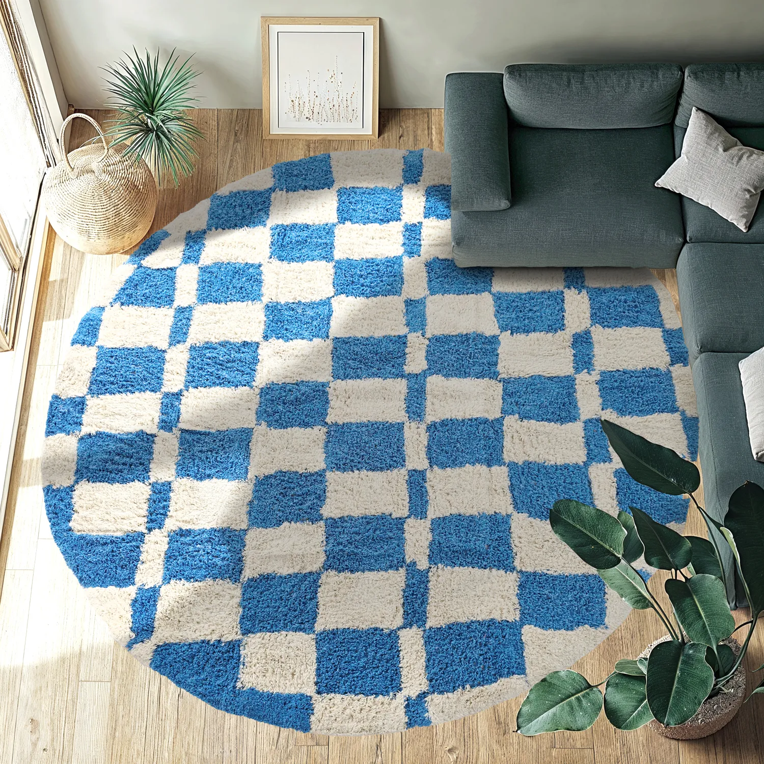 Tapete redondo - Maranello Natural Cotton Shaggy (azul)