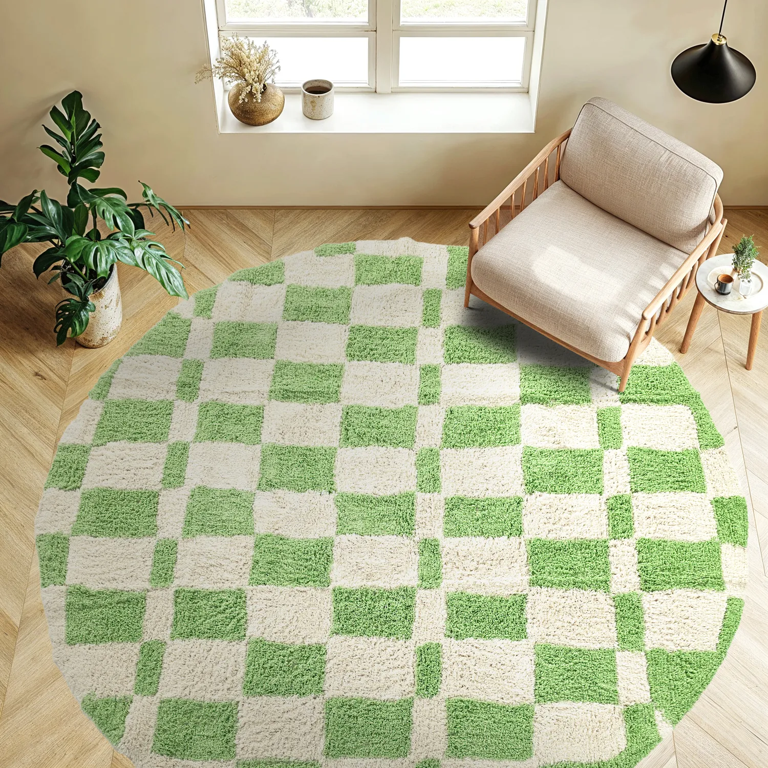 Tapete redondo - Maranello Natural Cotton Shaggy (verde)