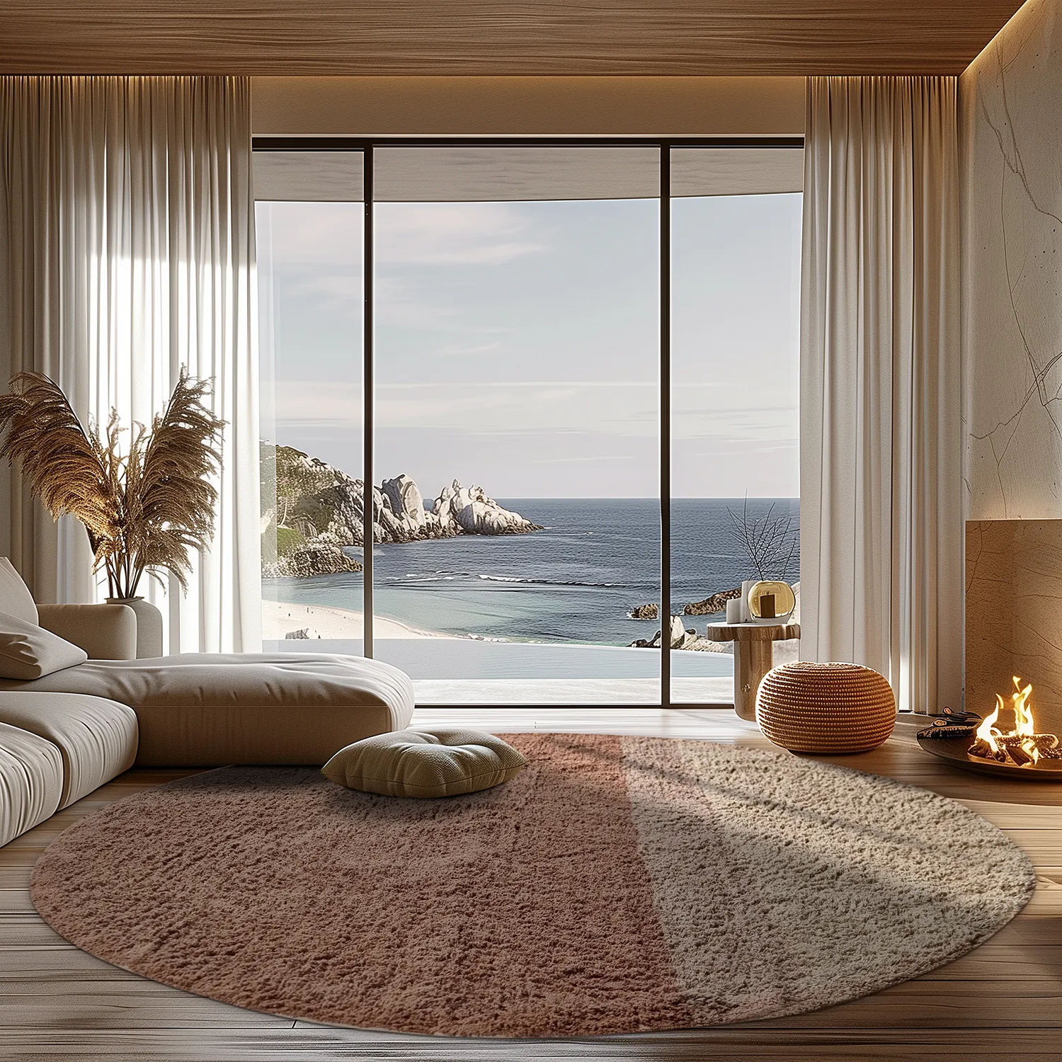 Tapete redondo - Mareto Natural Cotton Shaggy (marrom)