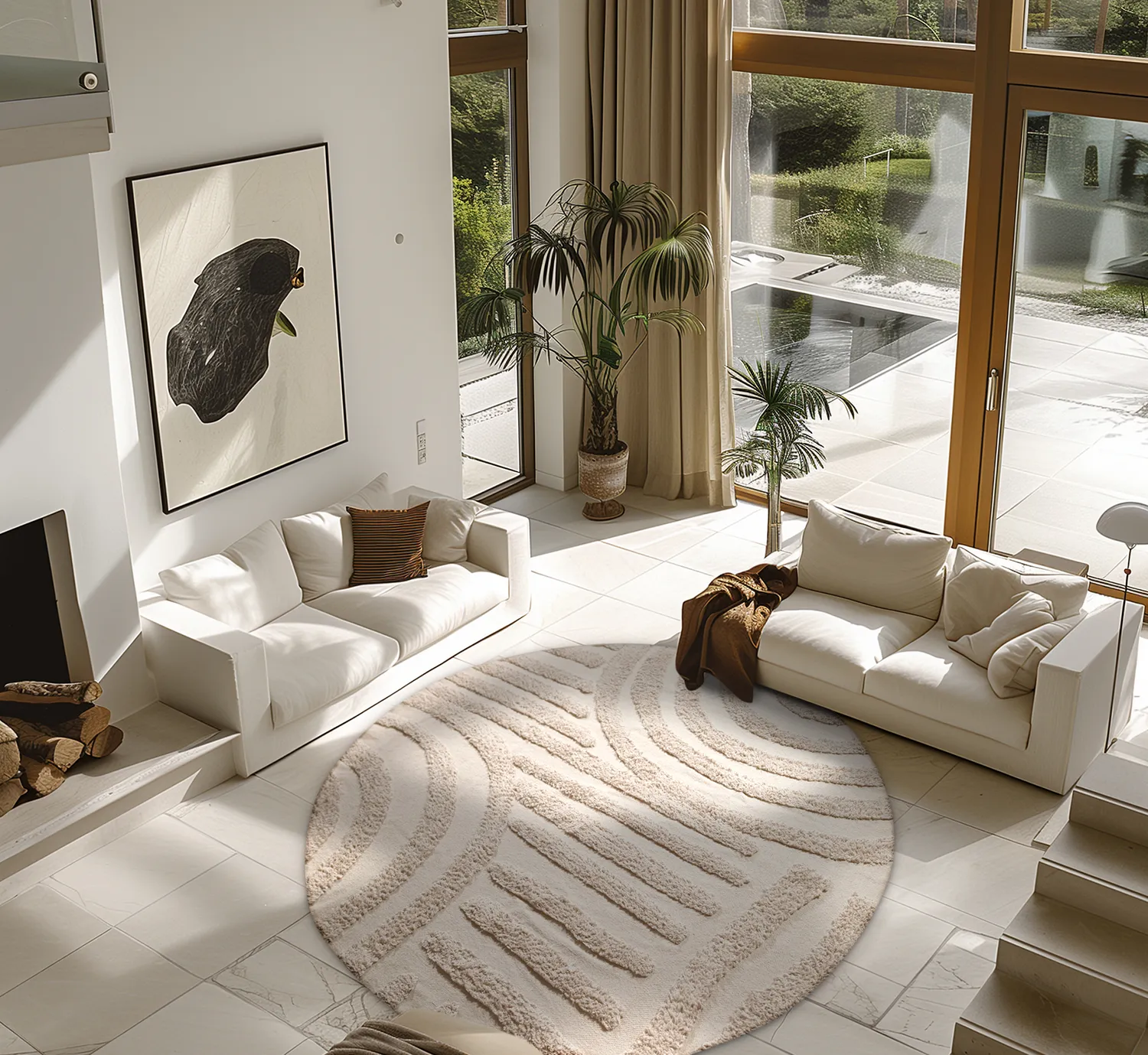 Tapete redondo - Margo Natural Cotton Shaggy (bege)