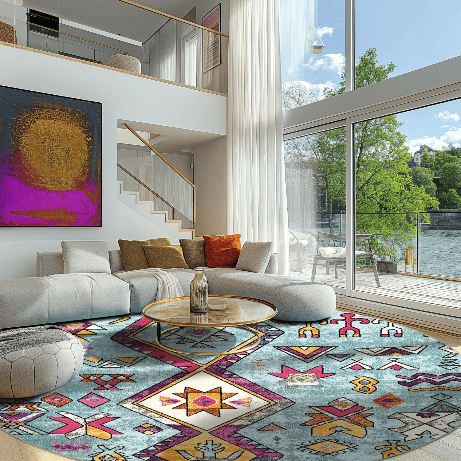 Tapete redondo - Misare (azul/multicolorido)