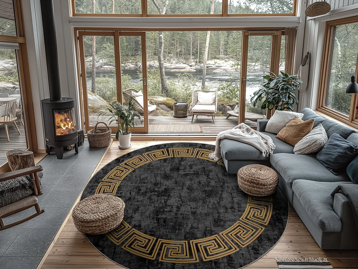 Tapete redondo - Myra (preto/dourado)