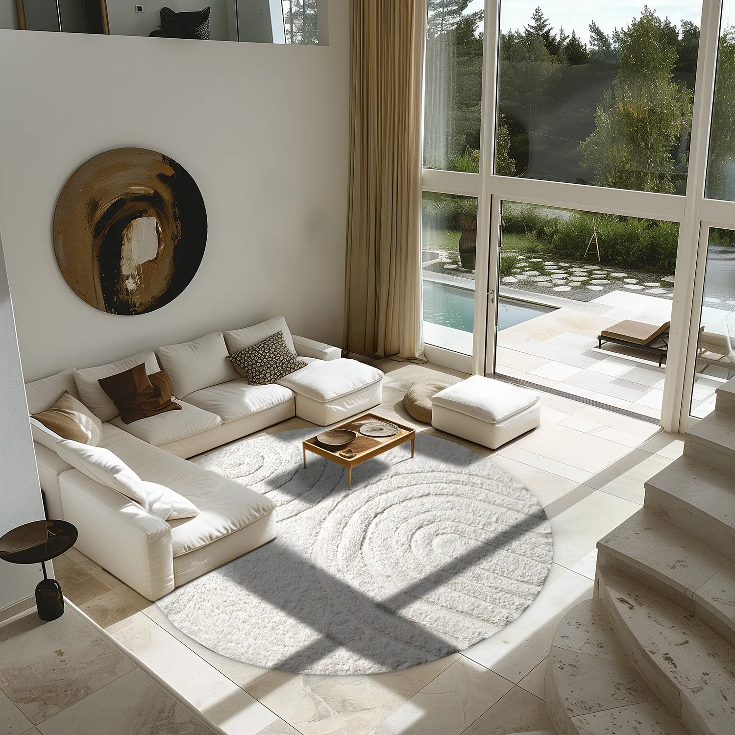 Tapete redondo - Navarra Natural Cotton Shaggy (branco)