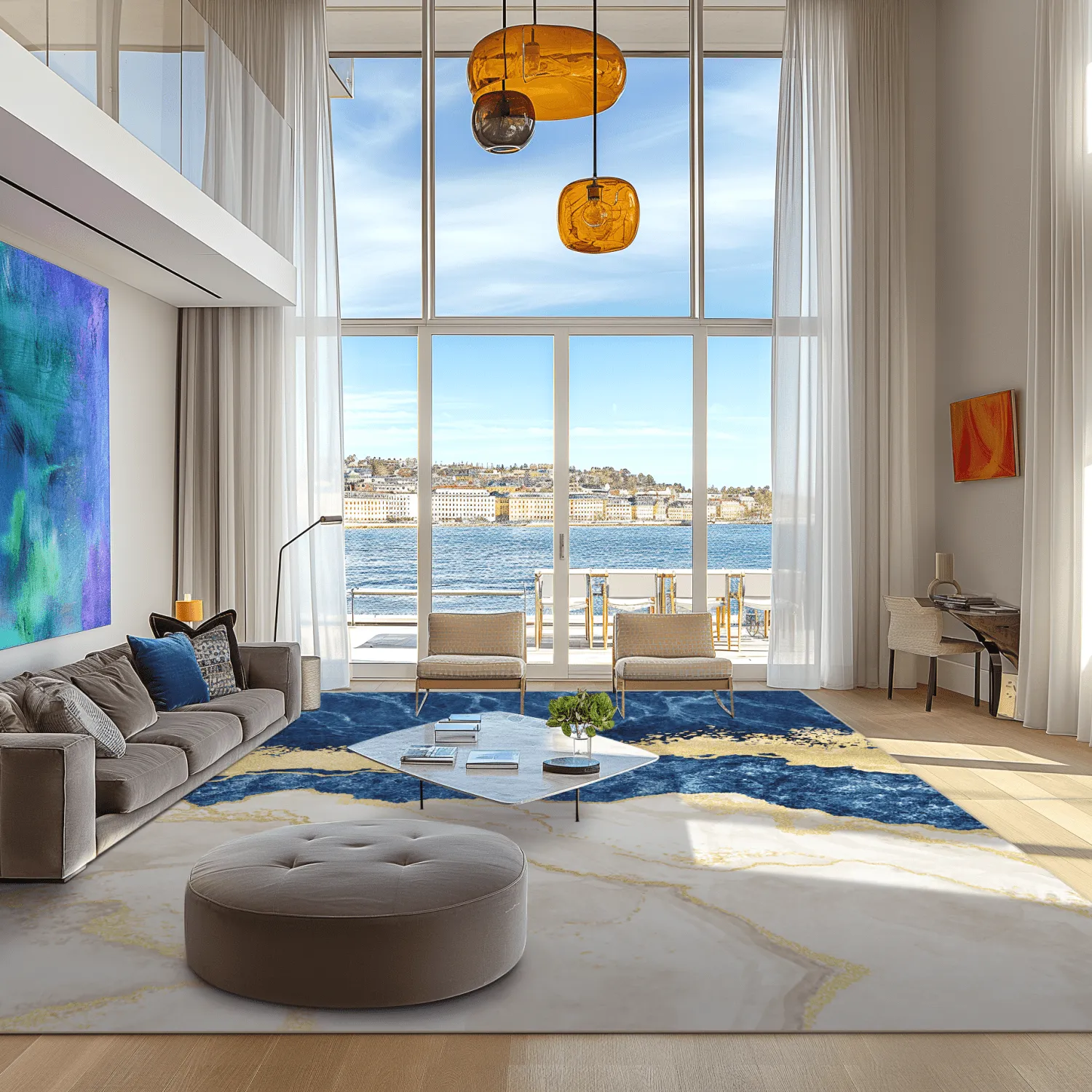 Tapete Wilton - Padova (azul/branco/dourado)