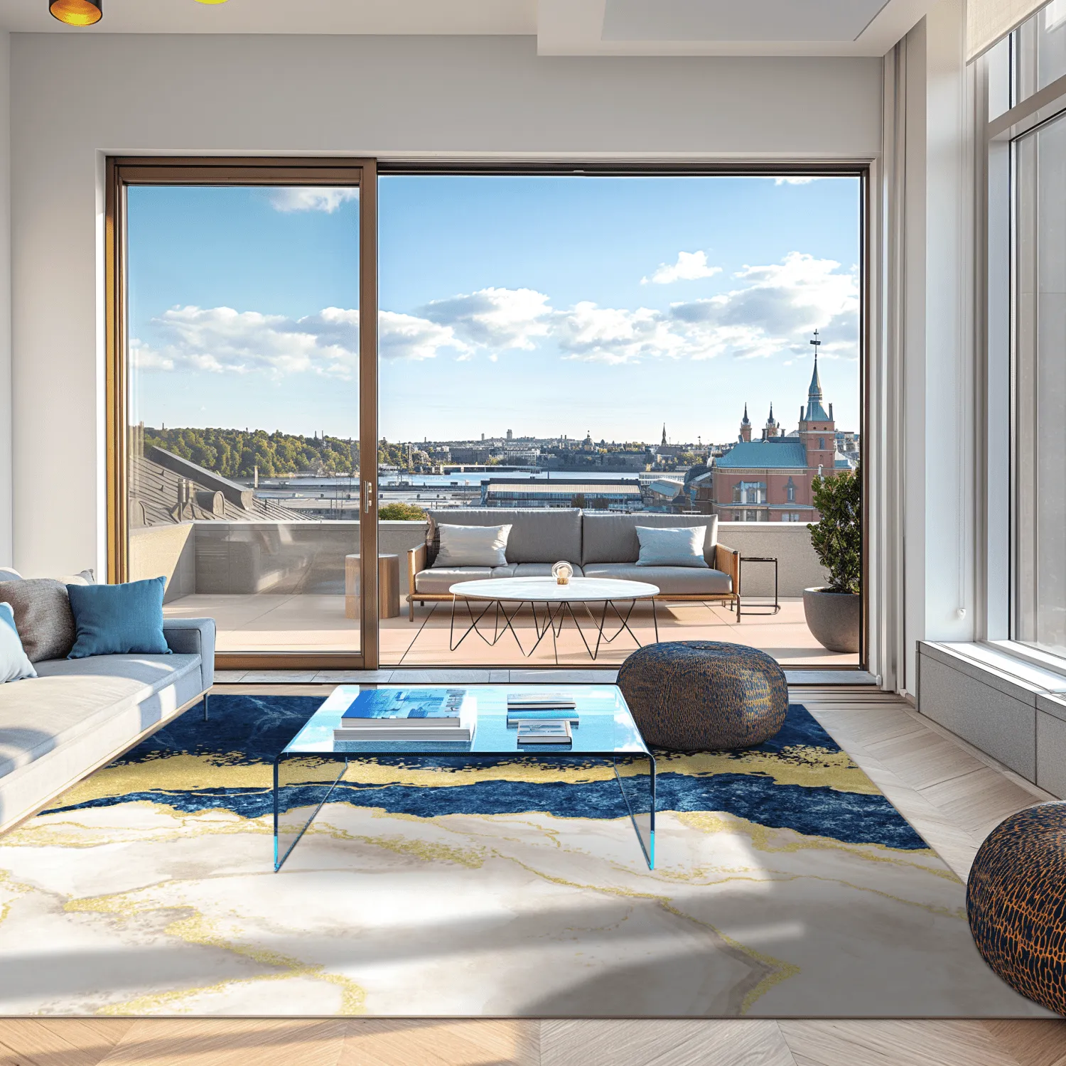 Tapete Wilton - Padova (azul/branco/dourado)