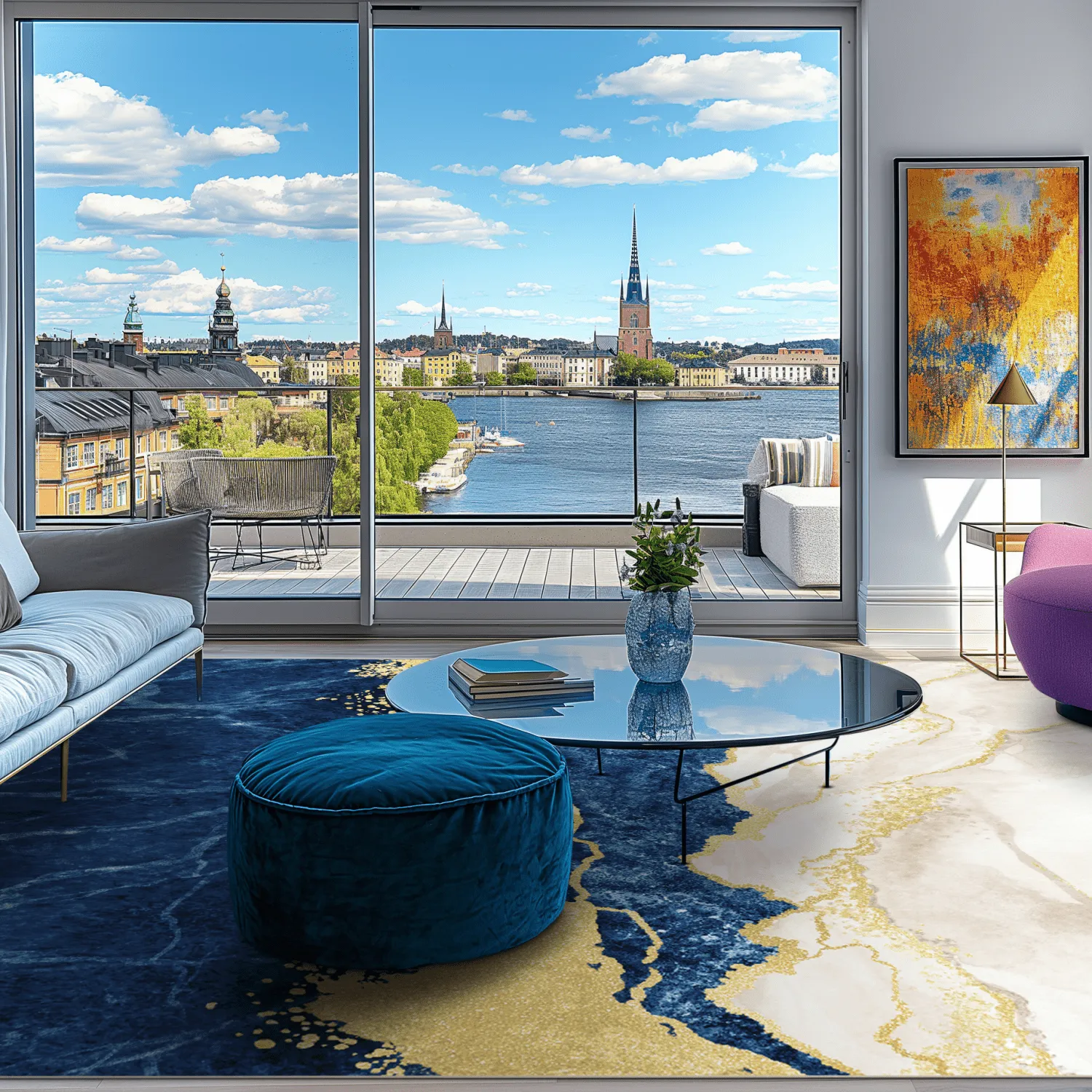 Tapete Wilton - Padova (azul/branco/dourado)