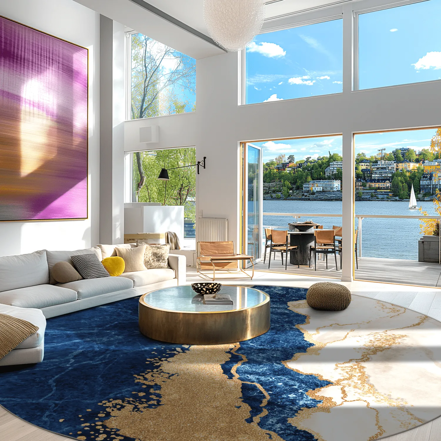 Tapete redondo - Padova (azul/branco/dourado)