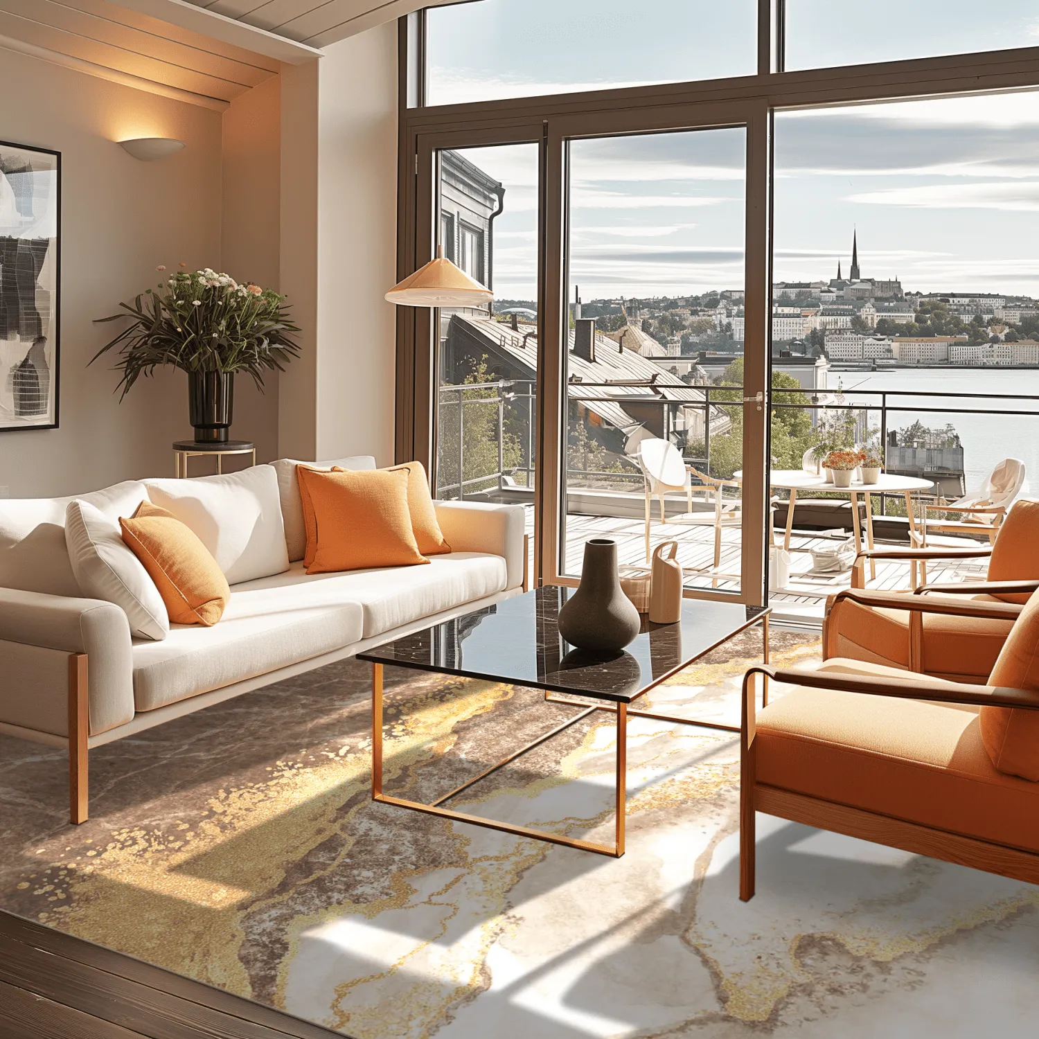 Tapete Wilton - Padova (marrom/branco/dourado)