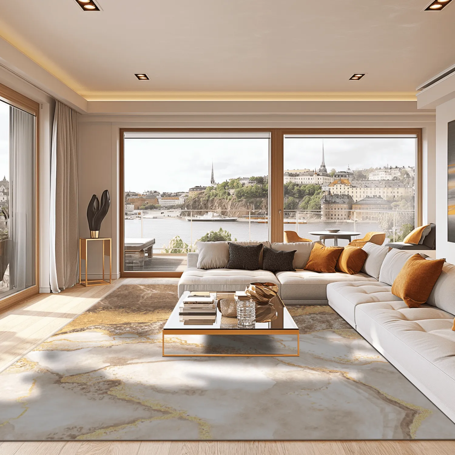 Tapete Wilton - Padova (marrom/branco/dourado)