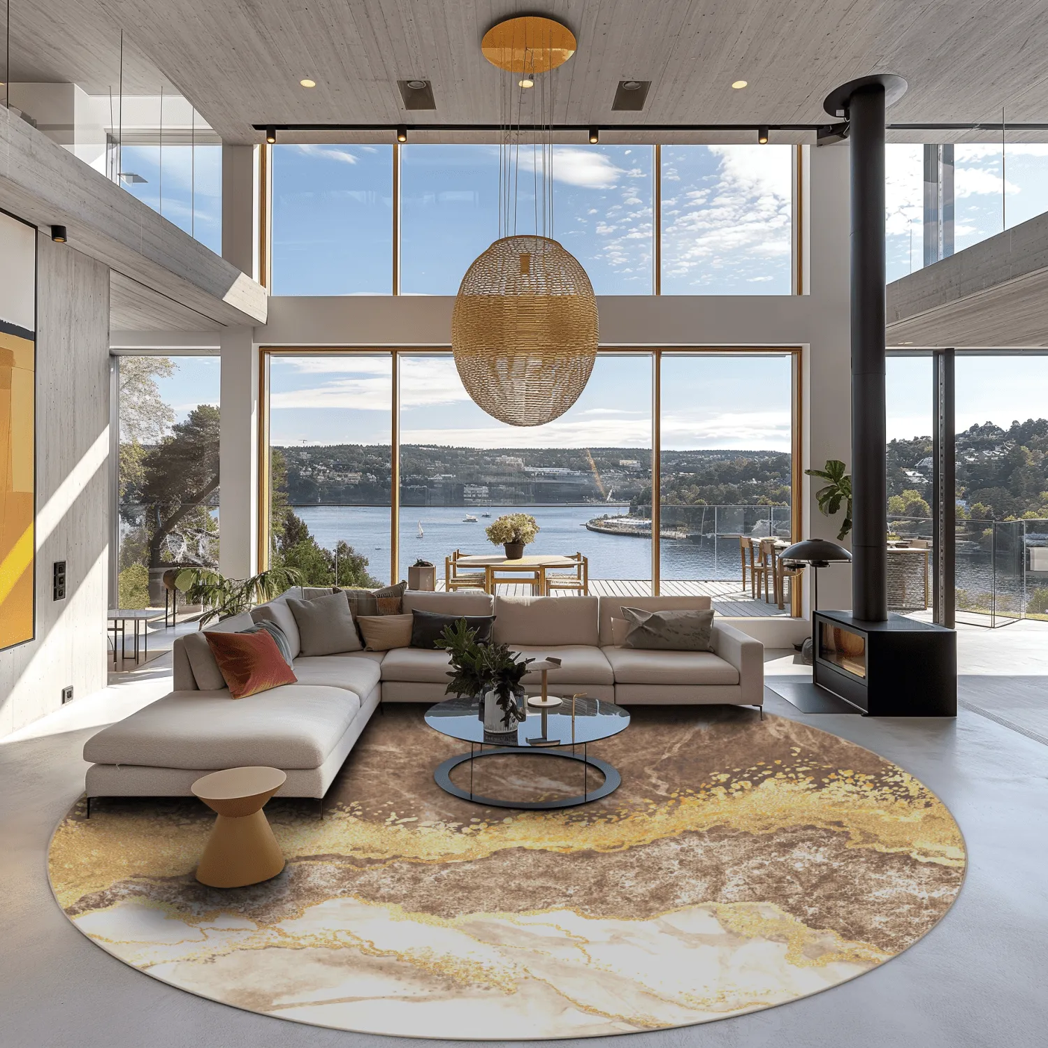 Tapete redondo - Padova (marrom/branco/dourado)